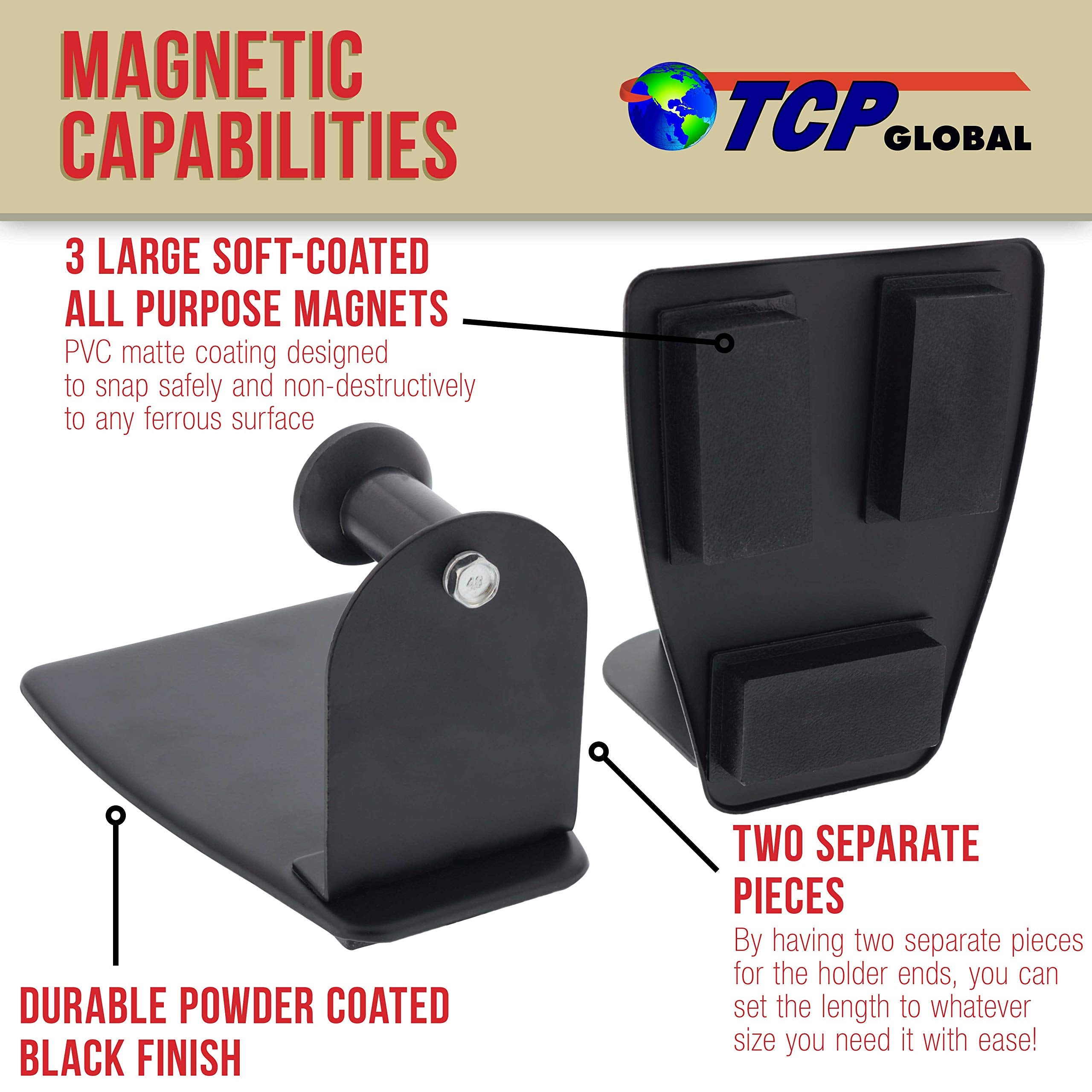 Tcp Global Magnetic Paper Towel Holder - Holds Rolls Of Towels, Shop Wipes, Tissues - Steel Holder Mounts Onto Tool Boxes, Refri