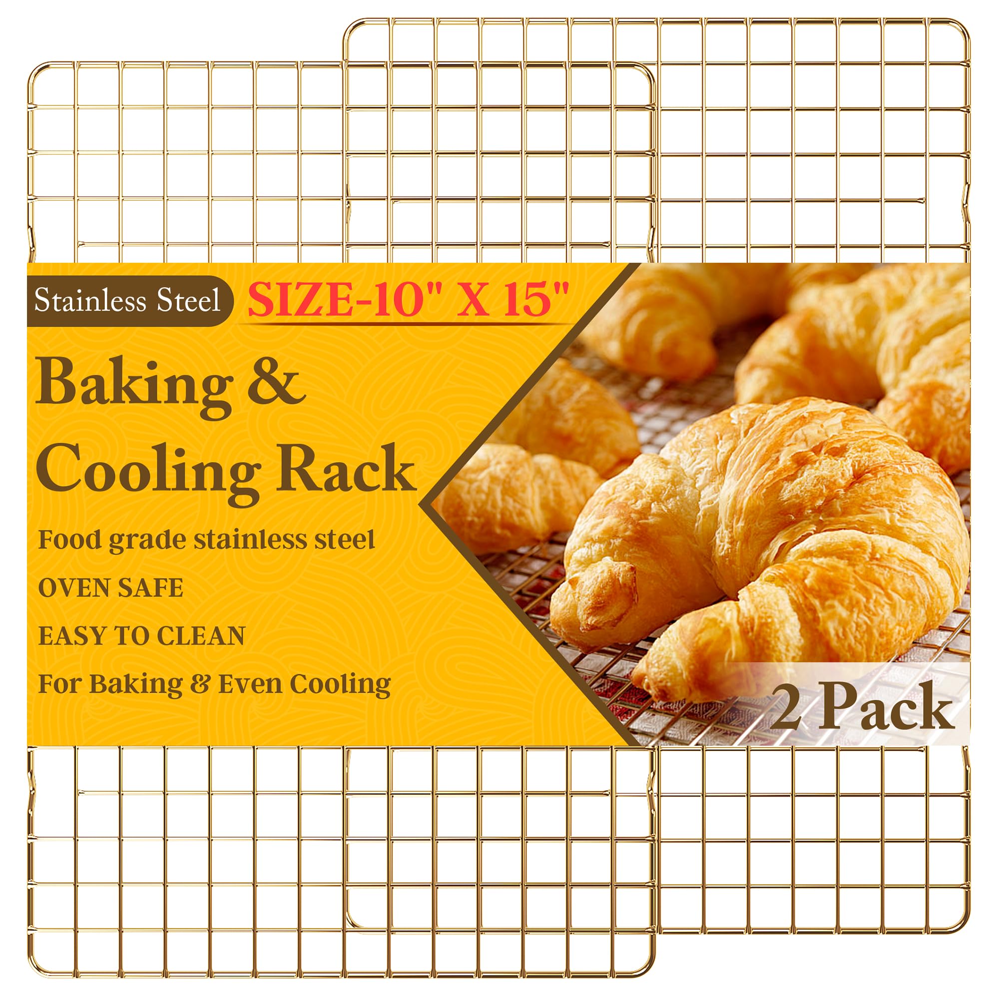 2-Pack Cooling Racks for Cooking and Baking - 10 x 15Heavy Duty Stainless Steel Wire Rack for Baking, Grilling, Roasting - Oven 
