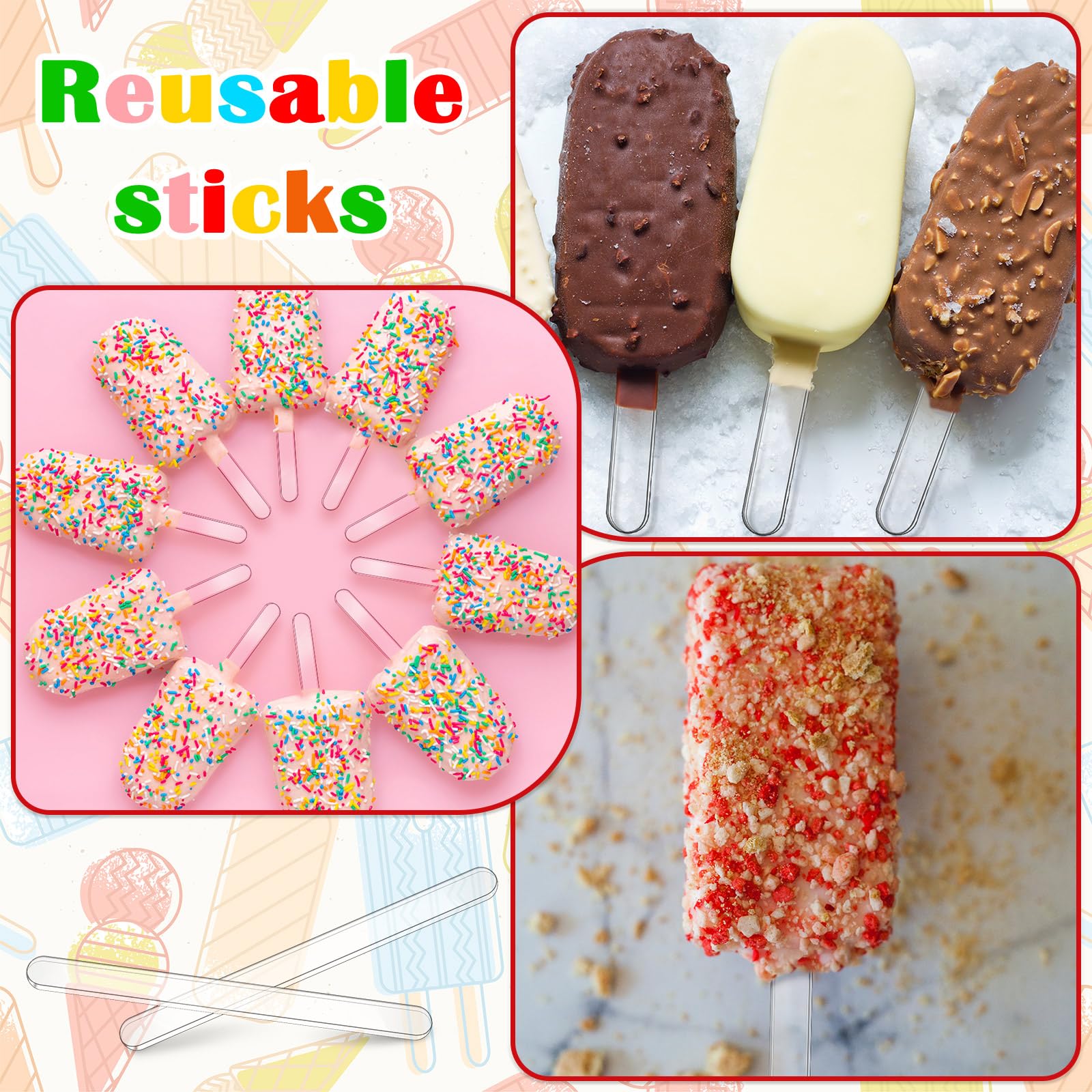 30 Pieces Acrylic Sticks Reusable Cakesicle Sticks Cake Pop Mold Mirror Ice Pop Sticks Ice Cream Cakesicle Mold for Home Cake Ca