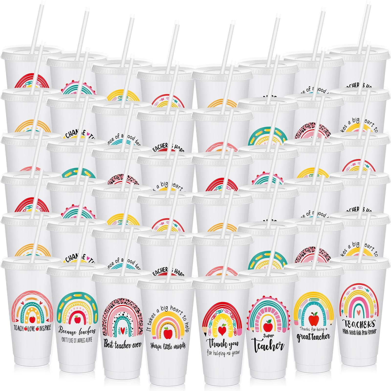 Chuangdi 48 Pcs Inspirational Teacher Appreciation Gifts Bulk for Women from Students, 24 oz Plastic Thank You Teacher Cups Tumb