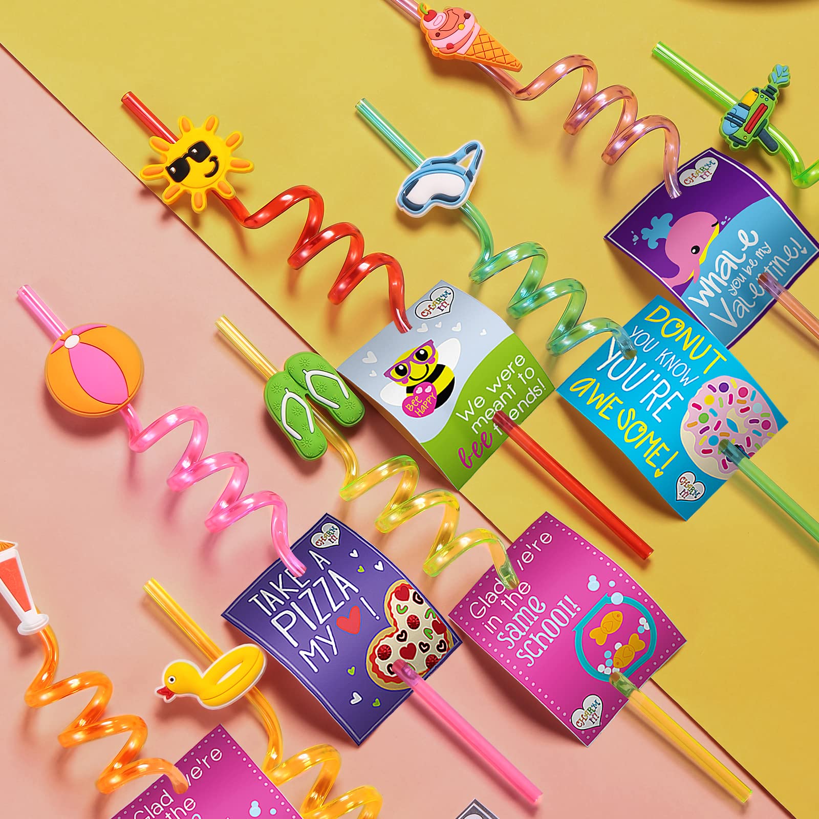 24 Beach Drinking Straws For Kids Beach Ball Pool Summer Birthday Party Supplies Favors Decorations With 2 Pcs Cleaning Brushes