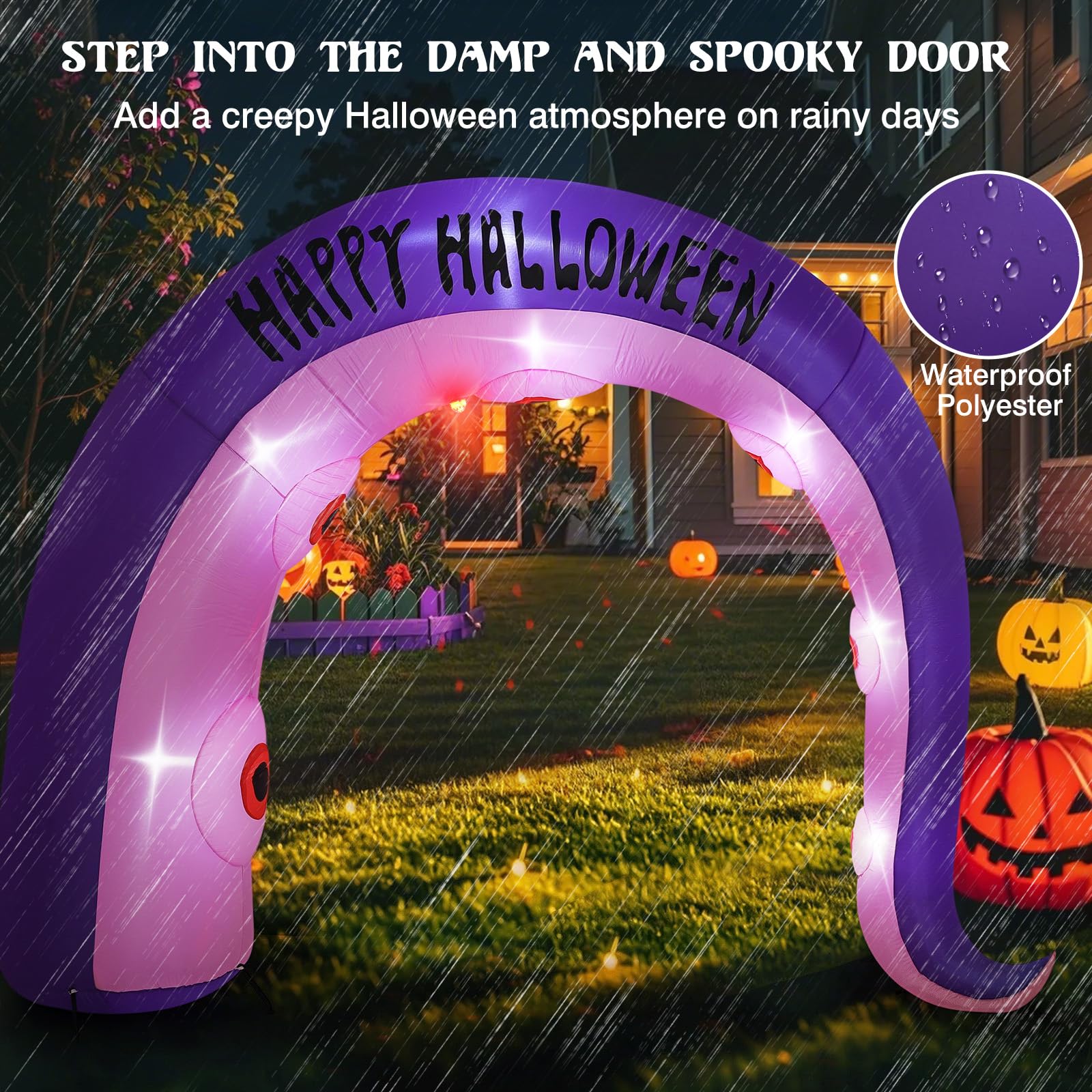 Lewondr 8.5FT Halloween Inflatables Arch Outdoor Decorations Giant Octopus Tentacles, Blow Up Yard Decoration with 8 LED Lights,
