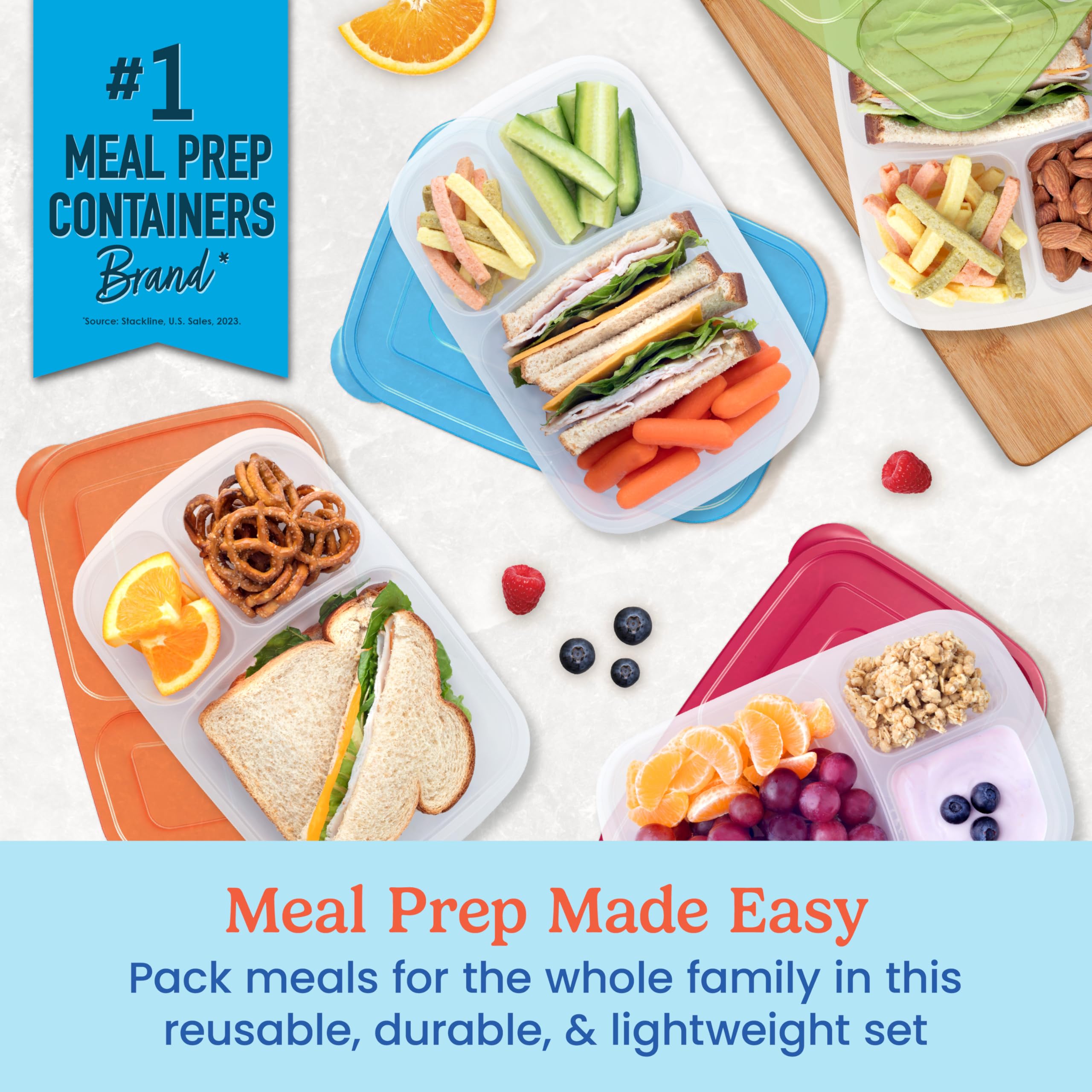 Bentgo Easyboxes - Original Stackable Lunch Boxes - Reusable 3-Compartment Food Containers For Kids And Adults - Bento Lunch Box