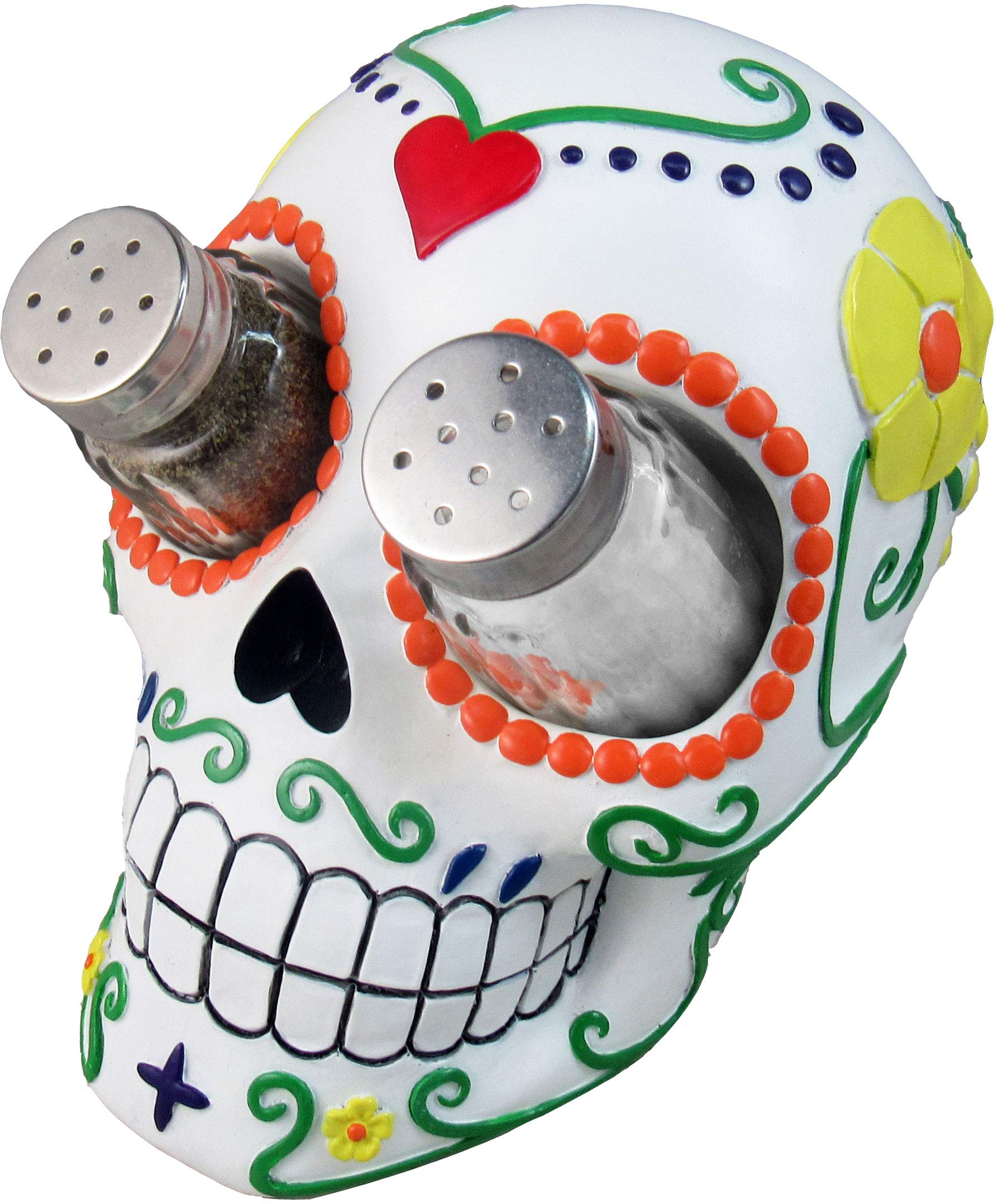 Dwk 7-Inch Sugar 'N' Spice Hand Painted Day Of The Dead Dia De Los Muertos Sugar Skull Salt And Pepper Shaker Kitchen Dining Set