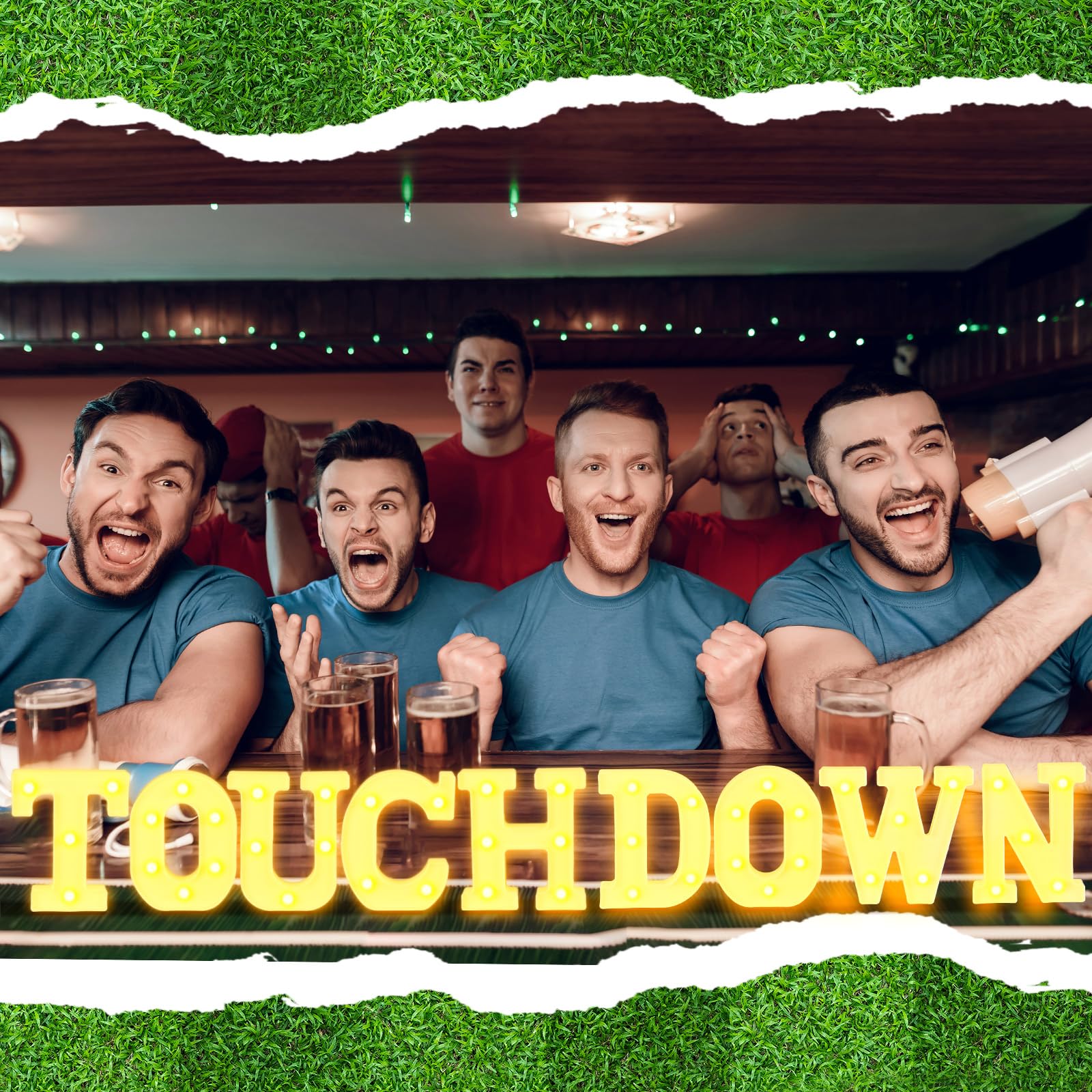 Honoson 9 Pcs Football Party Decorations 'touchdown! ' LED Lights Sign Rugby Theme Sports Neon Sign Lights Table Decoration for