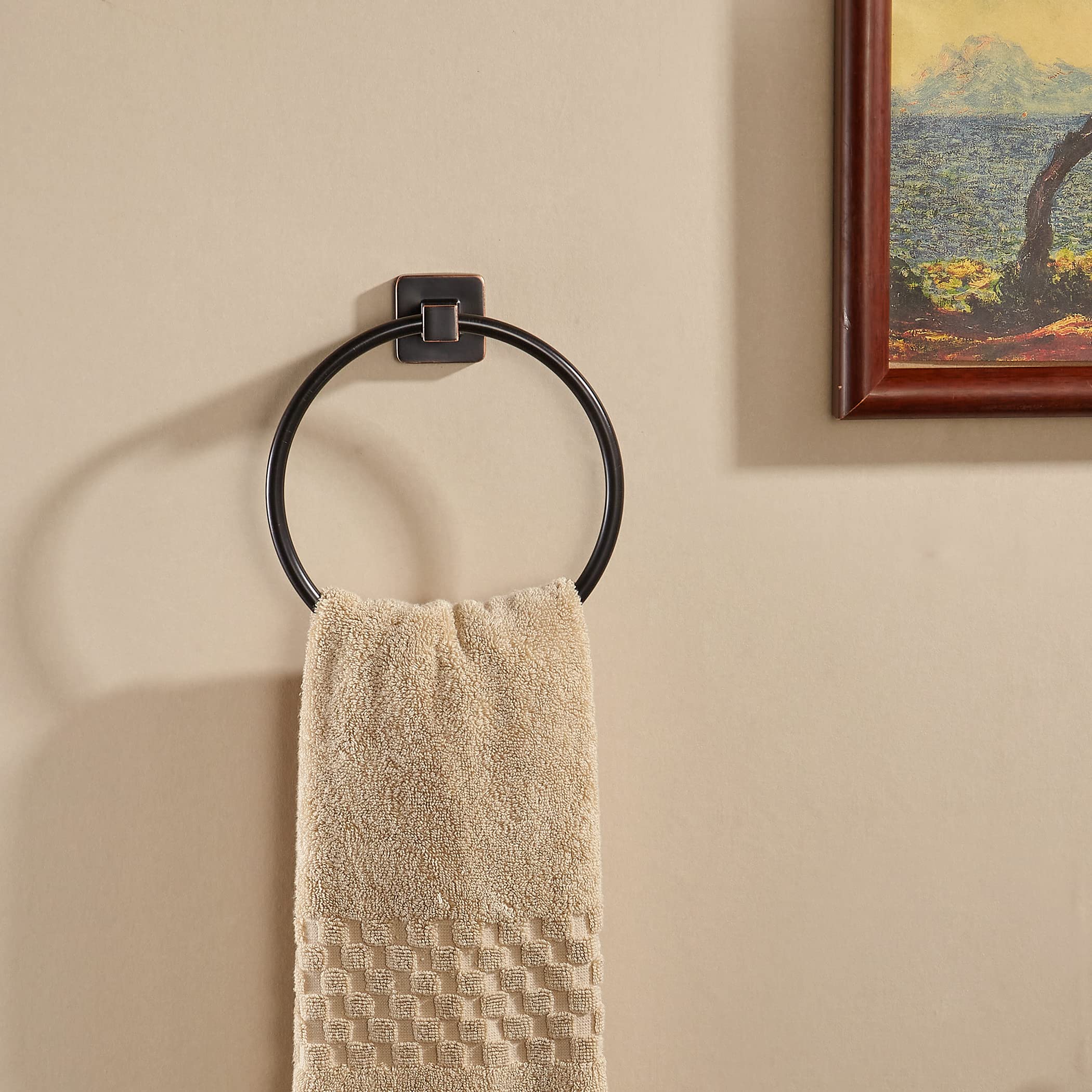 Wolibeer Bronze Towel Ring, Bathroom Hand Towel Holder Wall Mount, Oil Rubbed Towel Hanger Farmhouse Rustic Orb Stainless Steel