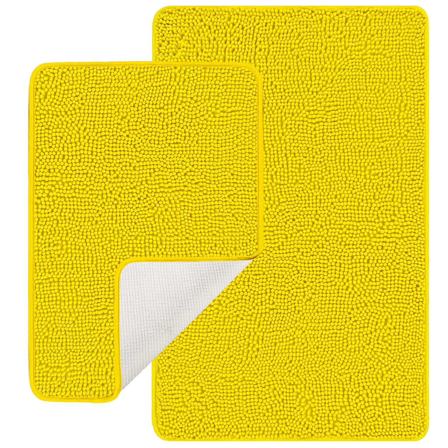 Pureswan Yellow Bathroom Rugs Sets 2 Piece - Absorbent And Washable Bath Mat, Non-Slip, Thick Soft Chenille Bath Rugs For Bathro