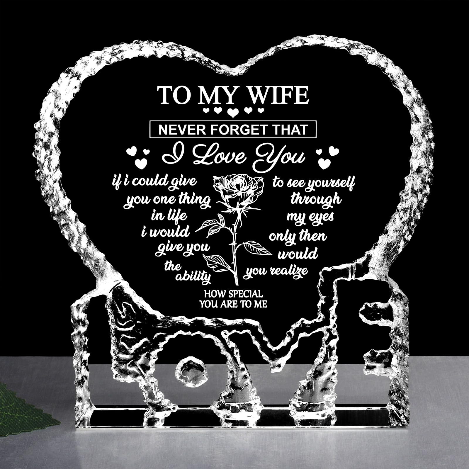 ZHSHWAT Mothers Day Birthday Gifts for Wife -Wife Birthday Gift Ideas,Husband to My Wife Heart-Shaped Crystal Keepsakes Christma