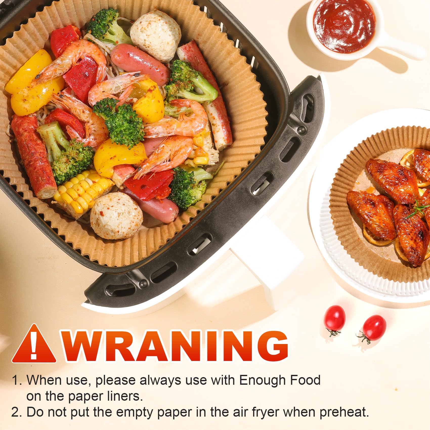 Ctizne Disposable Air Fryer Paper Liners, 125Pcs 9 Inches Large Round Air Fryer Basket Liners, Non-Stick Food Grade Parchment Pa