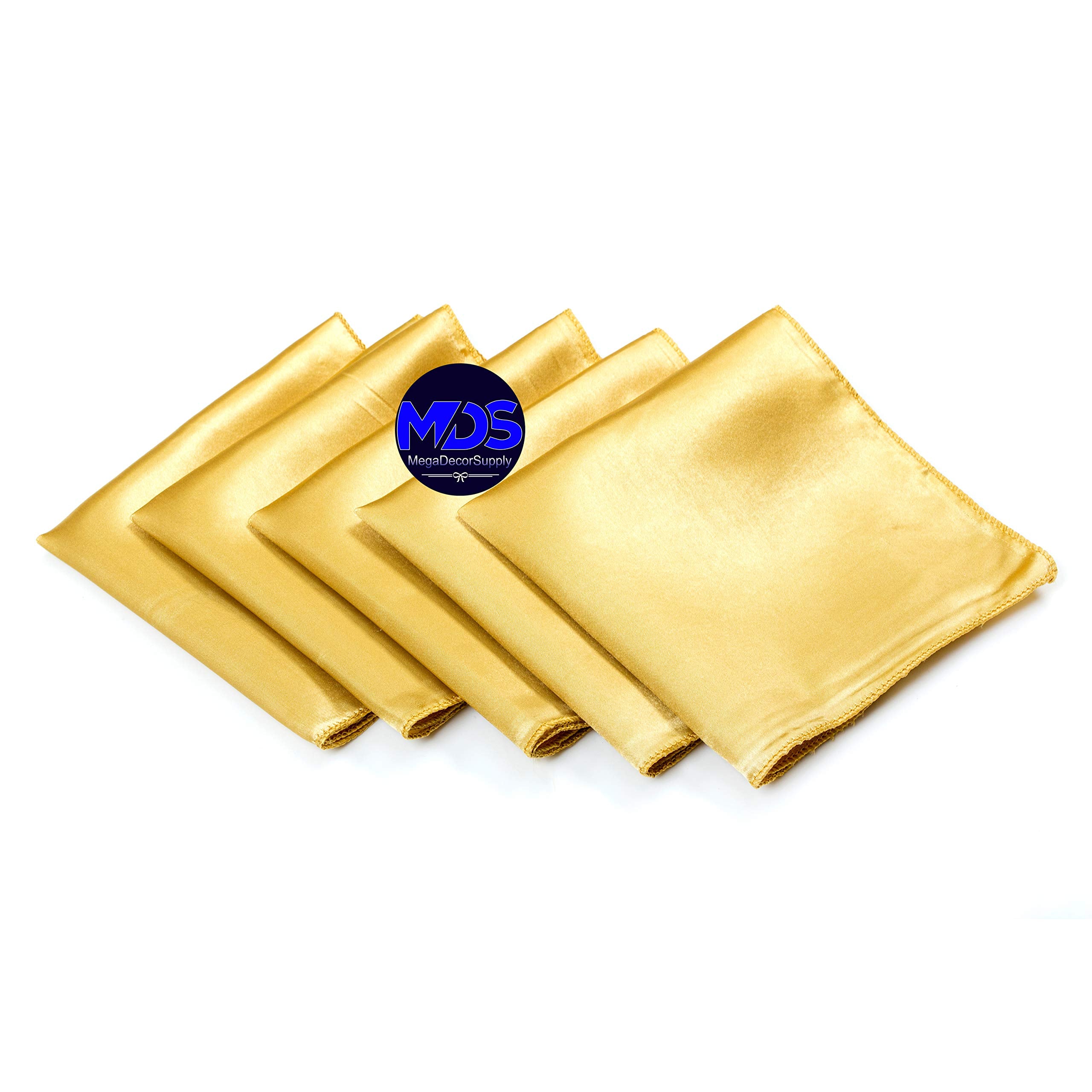 Mds Pack Of 25 Wedding Satin 12''X 12'' Square Dinner Napkin Or Handkerchief For Wedding Banquet Decoration - Gold