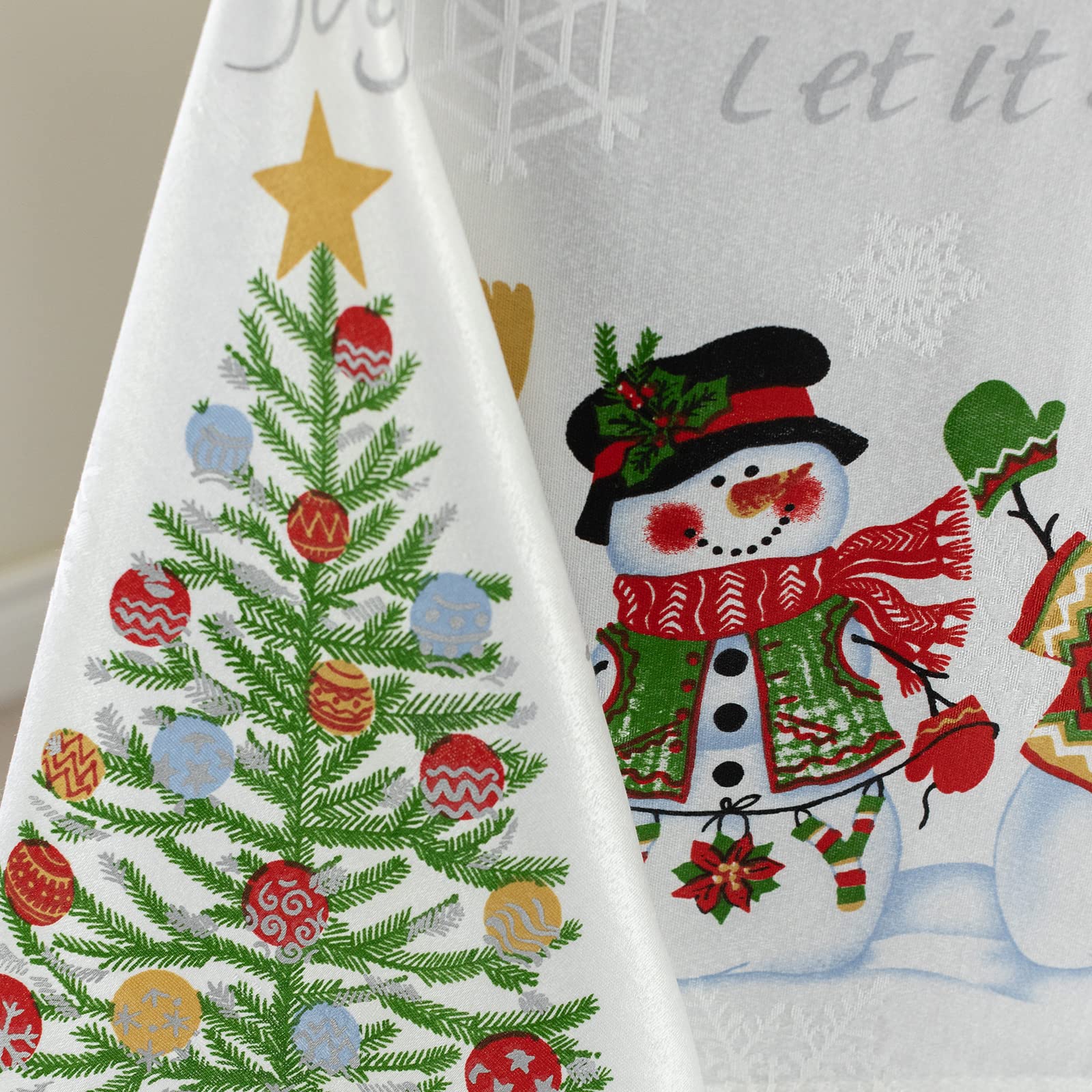 Benson Mills Believe Snowman Engineered Printed Jacquard Fabric Christmas Table Cloth, Christmas Tablecloth For All Winter And H