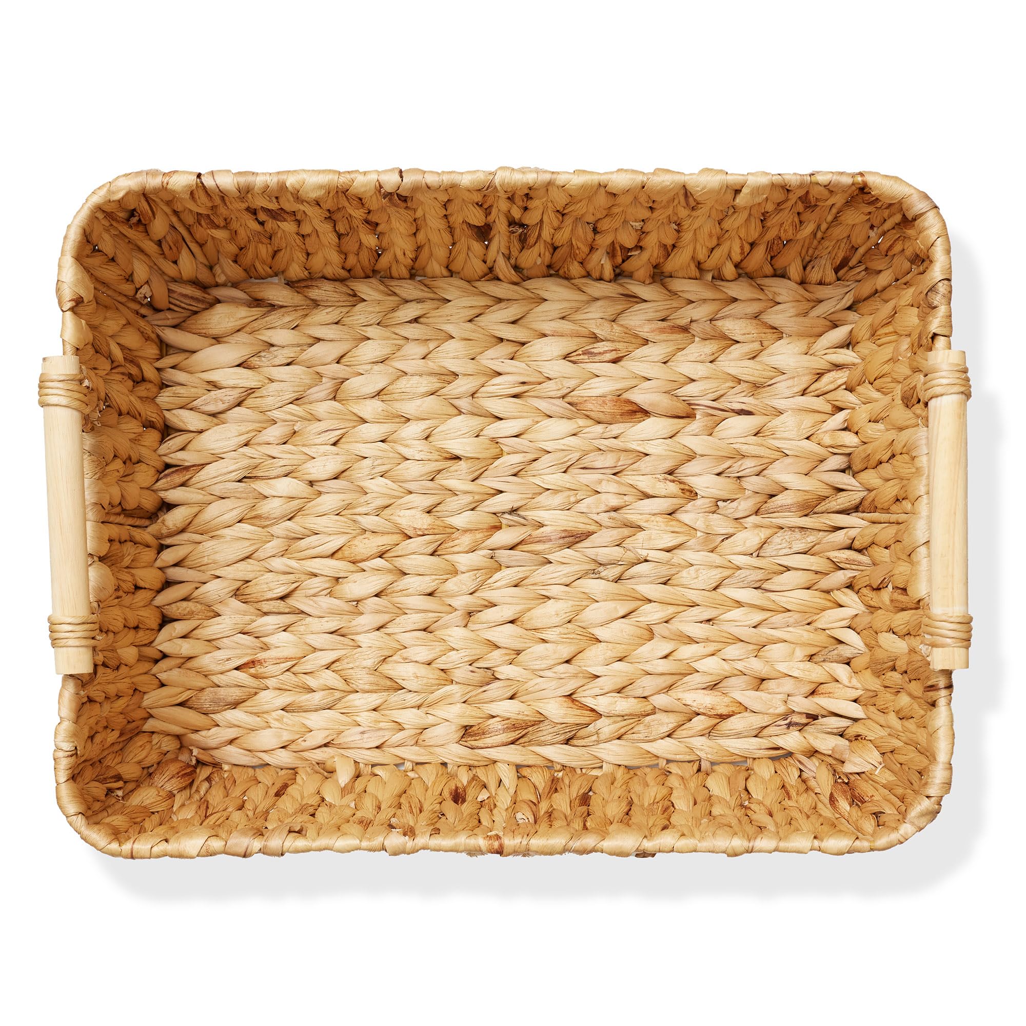 Casafield Set Of 2 Water Hyacinth Oval Storage Baskets With Wooden Handles - Large, Woven Bin Organizers
