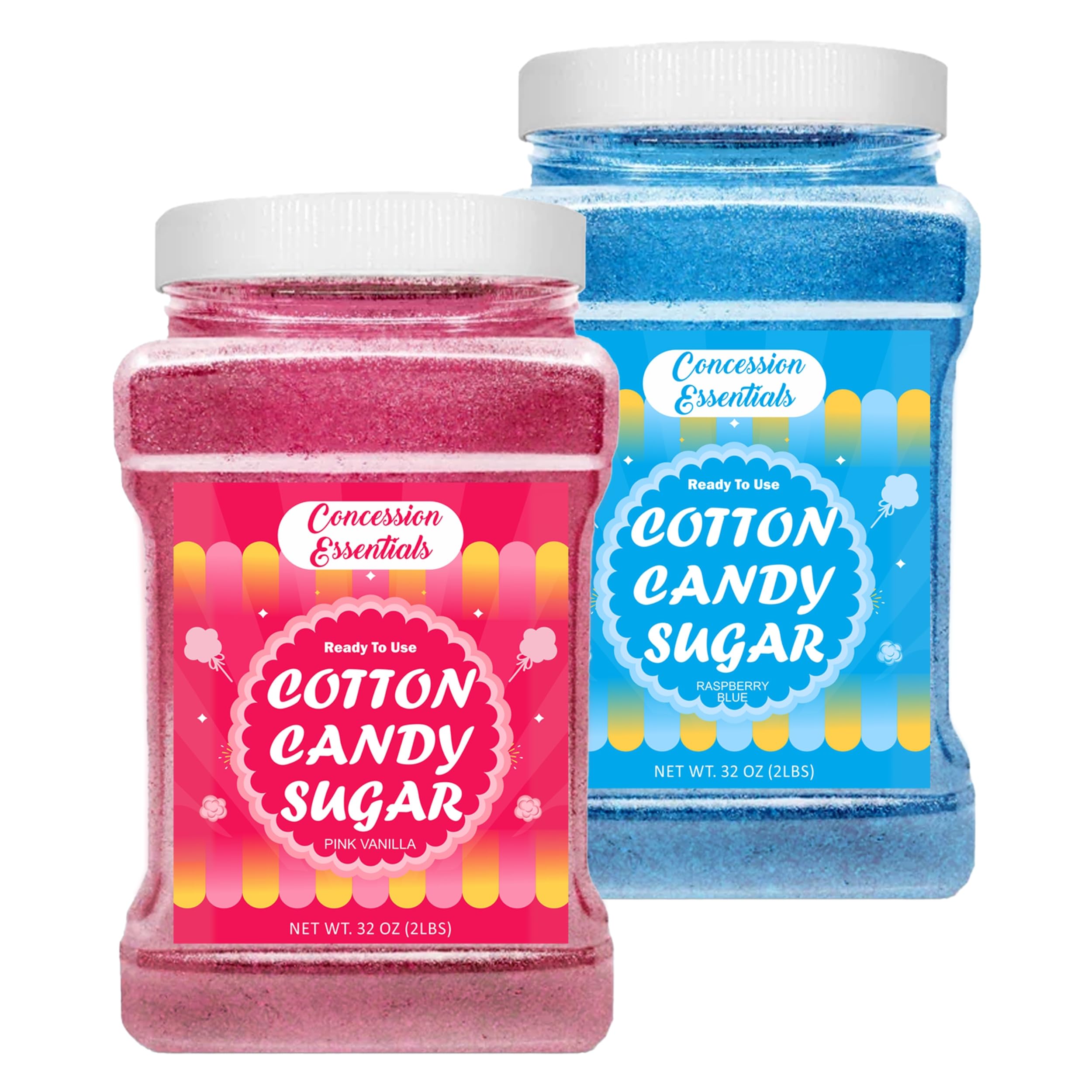 Cotton Candy Floss Sugar -Pink Vanilla and Blue Raspberry /2lb Jars Each Flavor -2ct