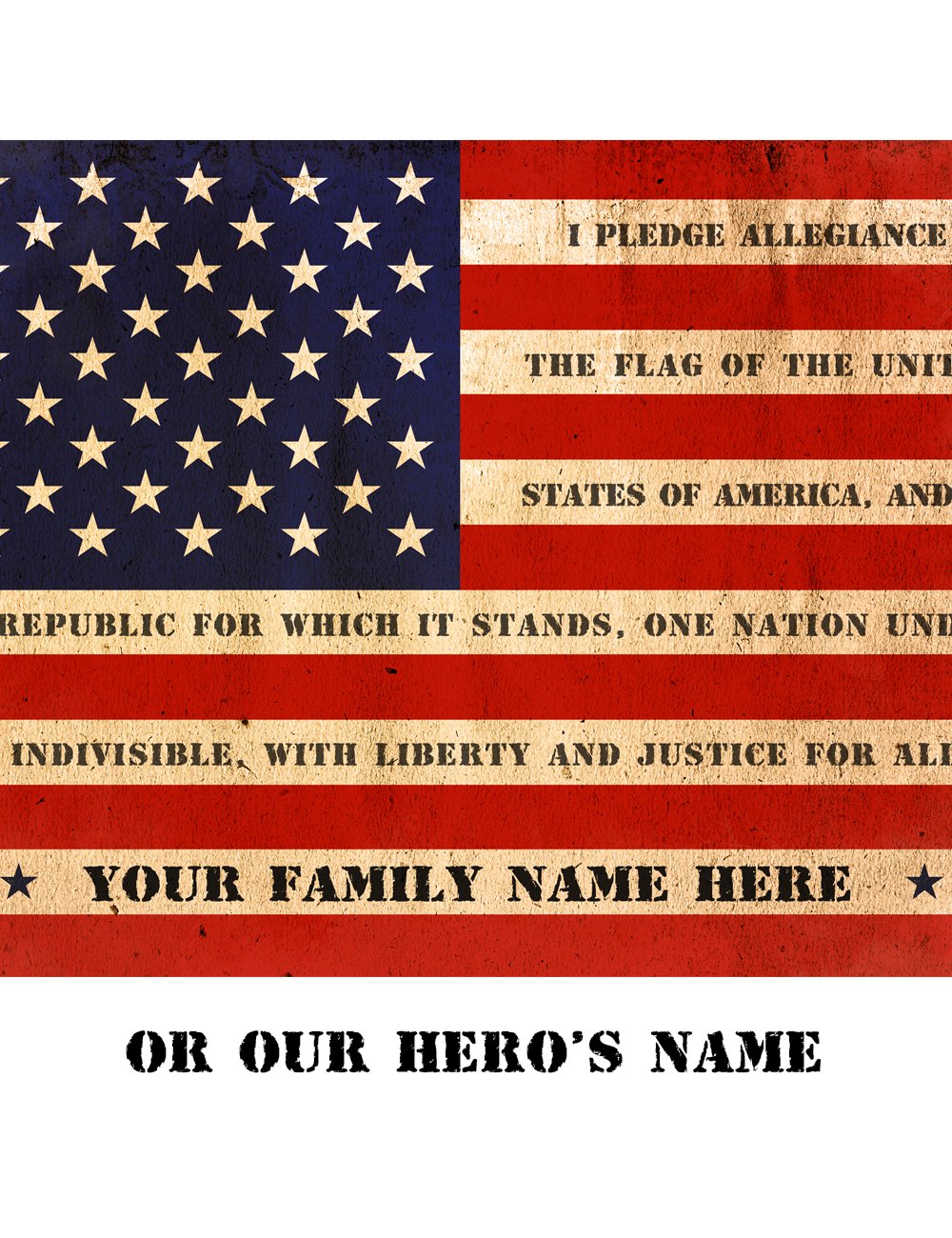 Ipic - American Flag Personalized Framed Artwork, Wall Art With Family Names And Oath. Customized Gift For Military Family, Vete