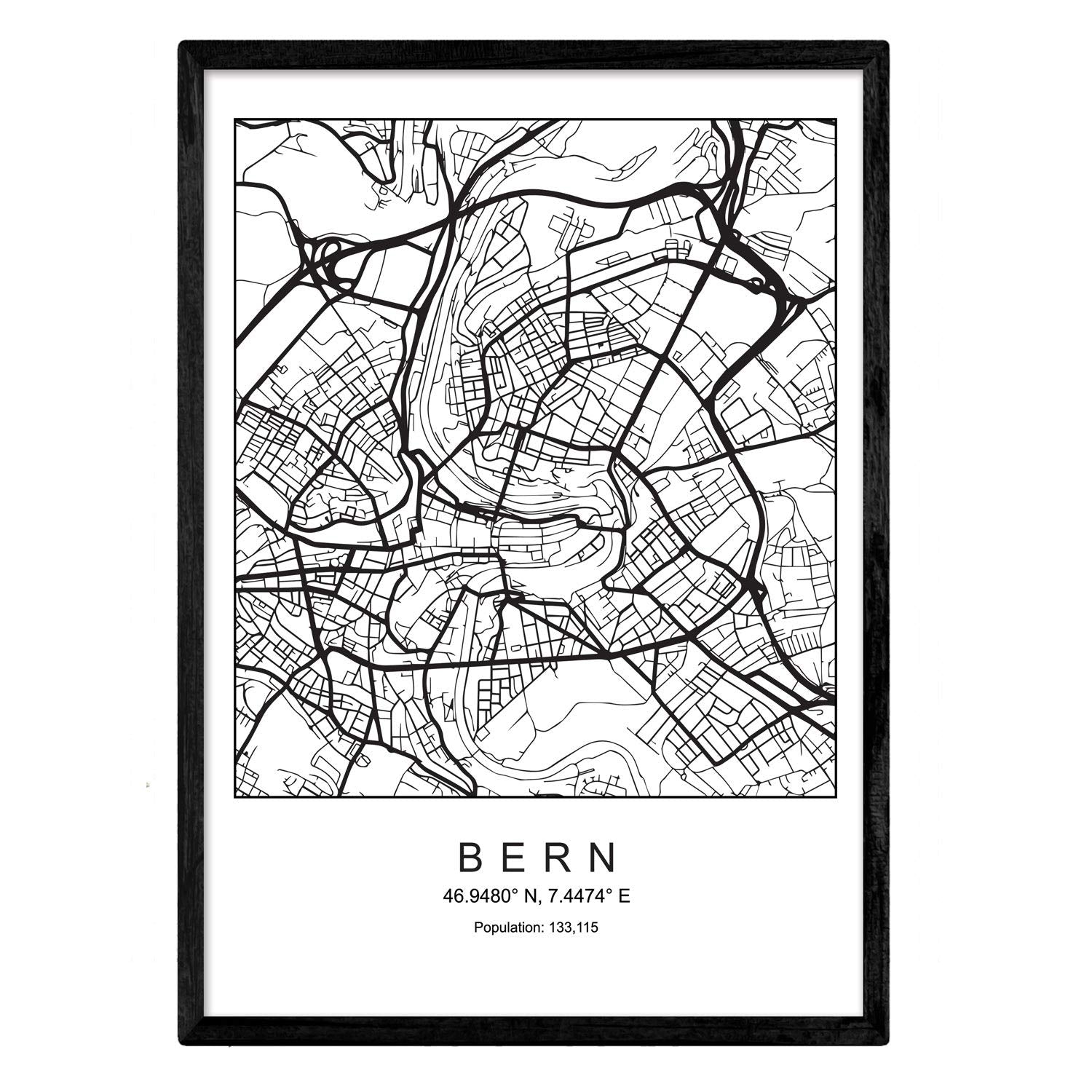 Print City Map Nice Scandinavian Style In Black And White. Poster 11'X17' Size Printed Paper Unframed 250 Gr. Paintings, Prints