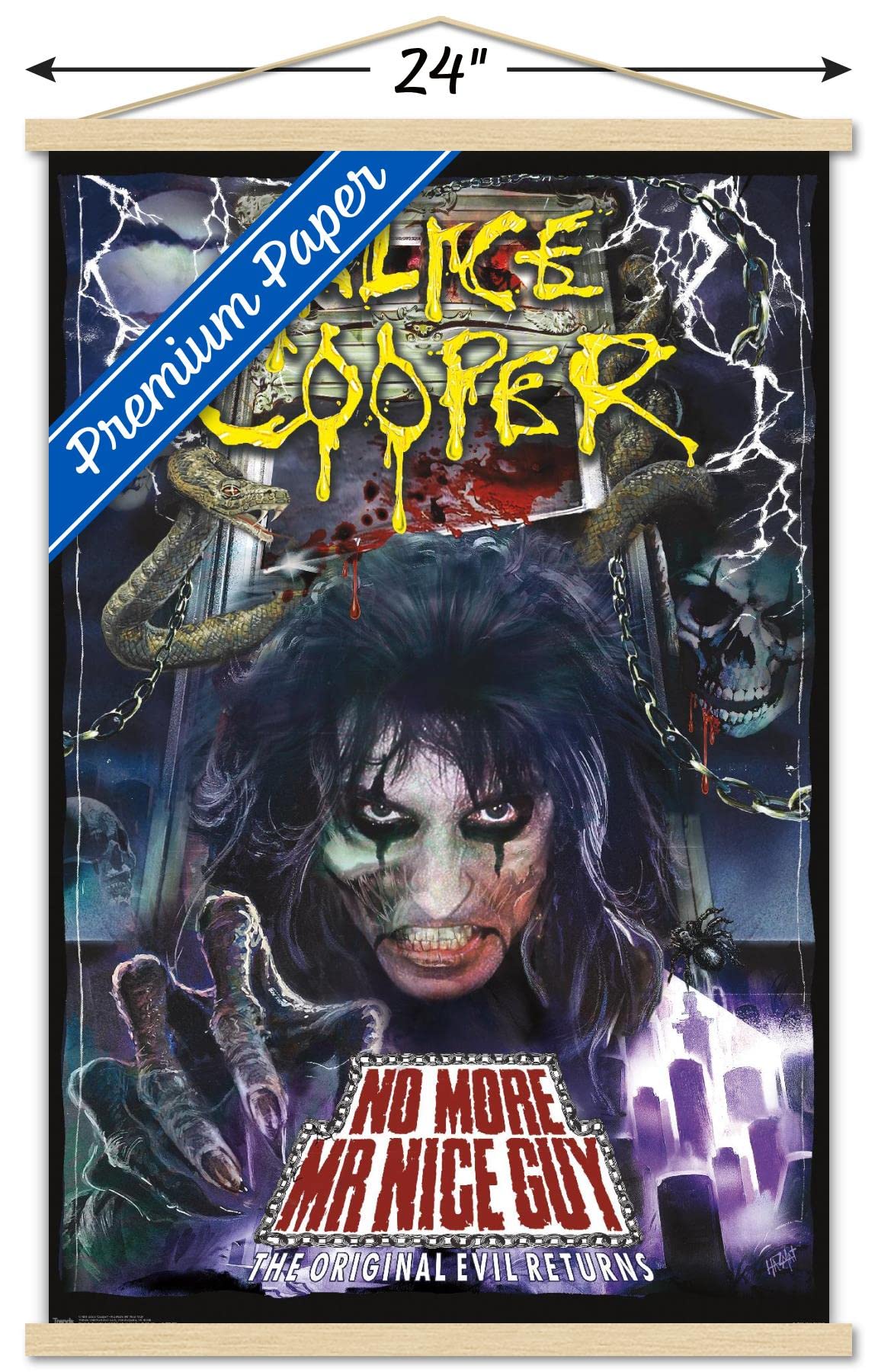 Trends International Alice Cooper - No More Mr. Nice Guy Wall Poster, 22.375'' X 34'', Premium Print And Beechwood Hanger Bundle