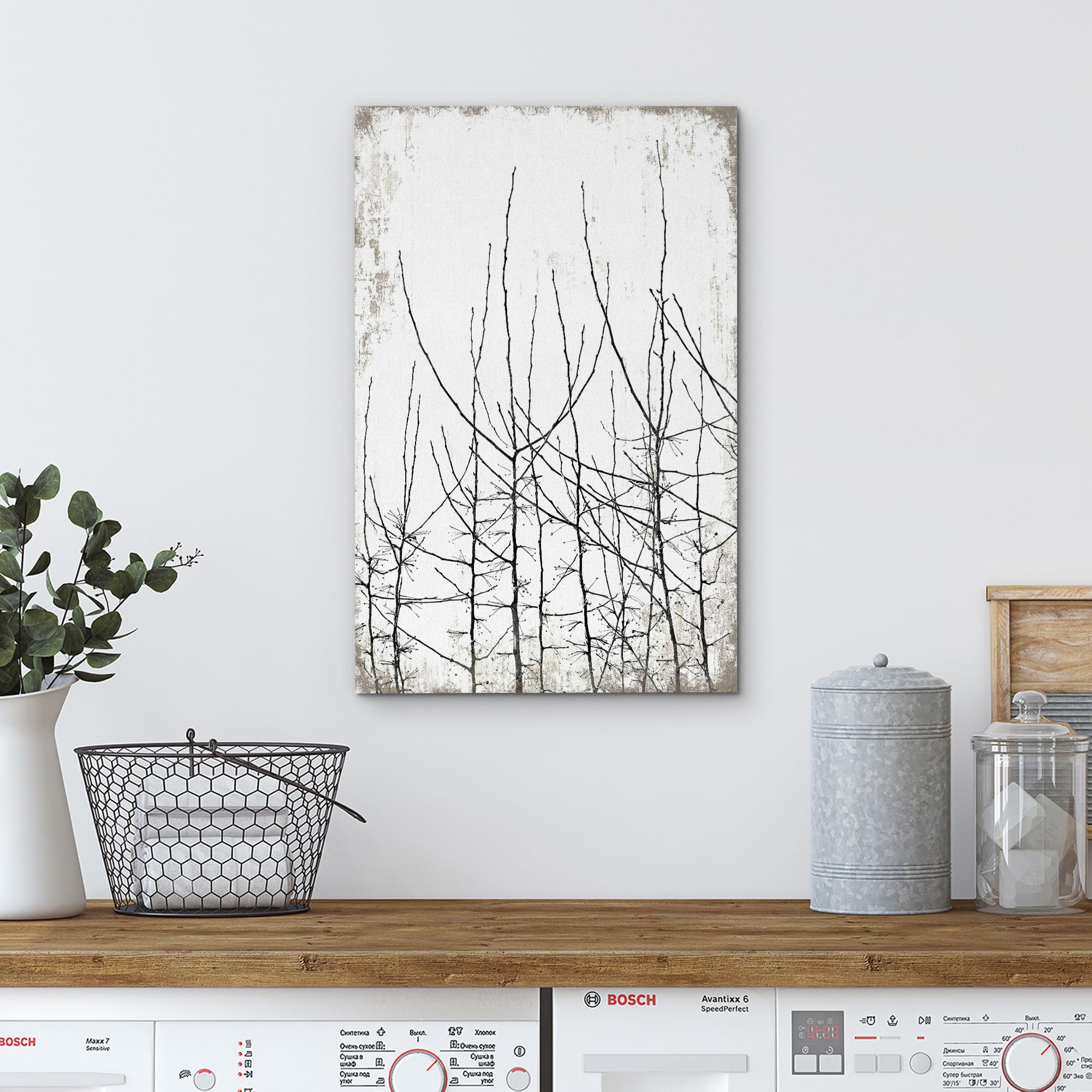 Wall26 Canvas Print Wall Art Black & White Forest Trees With Grunge Background Floral Nature Illustrations Modern Art Rustic Dra