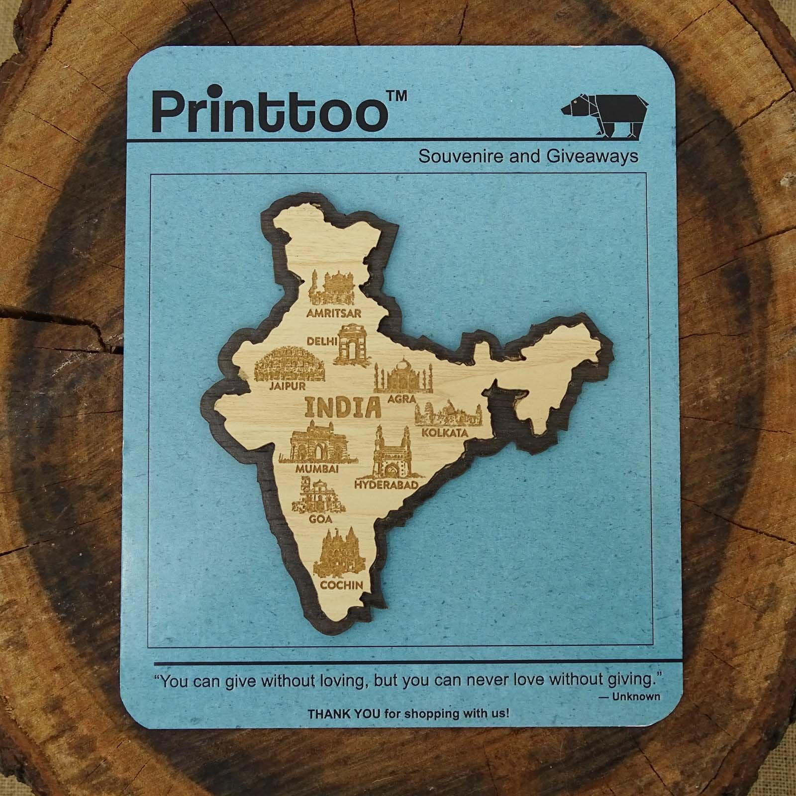 Printtoo India Map Fridge Magnet Engraved Wooden Souvenir Gift Collectibles