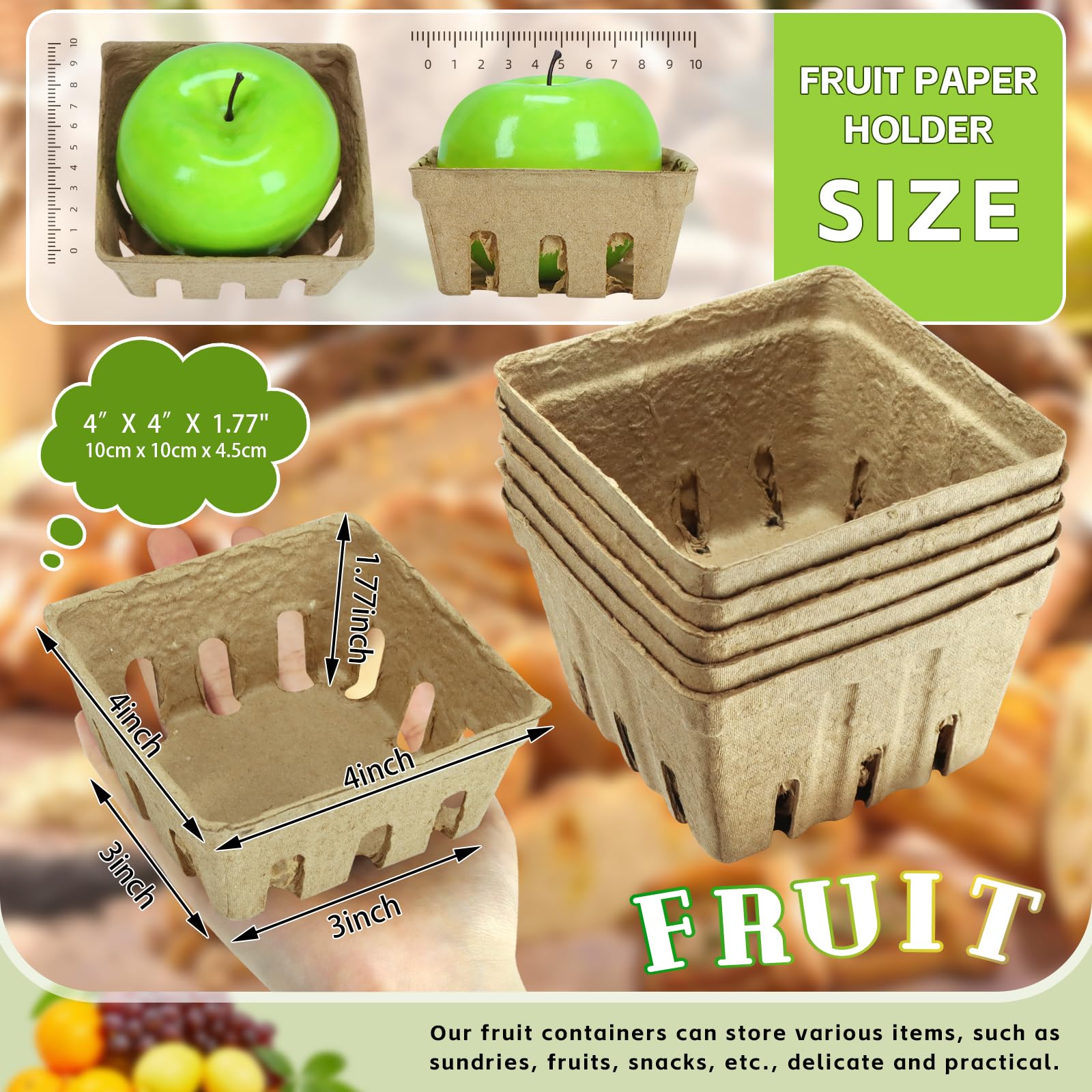 Vmiapxo 50 Pack Natural Pulp Fiber Berry Basket, Small Farmers Market Produce Basket Containers Kitchen Supplies For Strawberry