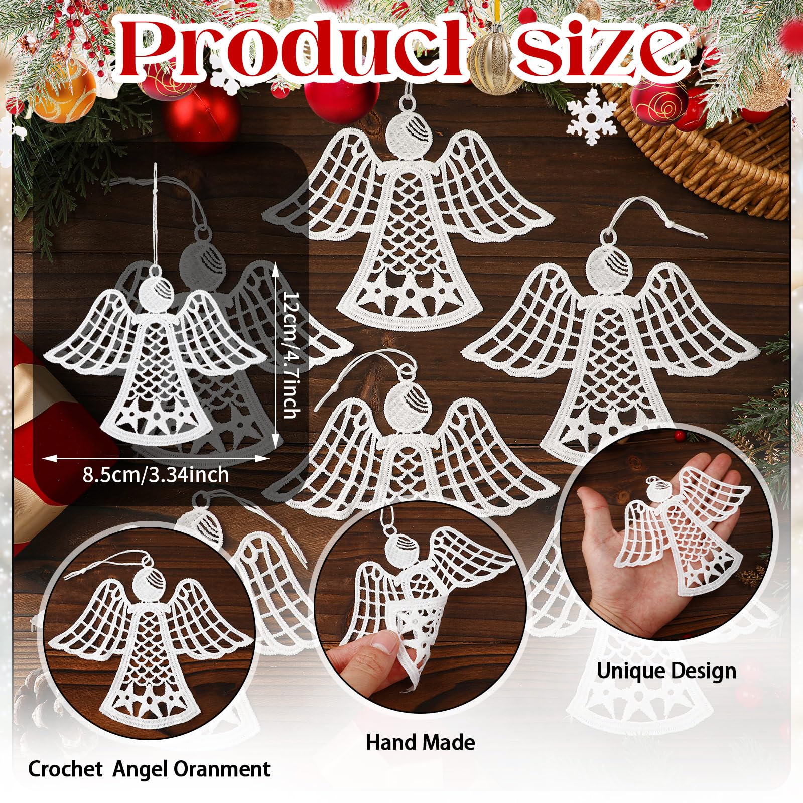 Buryeah 36 Pcs Crochet Angels Ornaments for Christmas Tree Crocheted Angels Decorations Hanging Ornaments for Christmas Tree Win