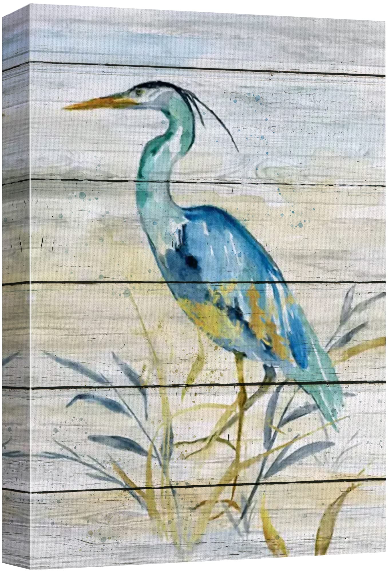 Wall26 Canvas Print Wall Art Vintage Wood Panel Beach Crane Bird Nature Wilderness Illustrations Modern Art Decorative Multicolo