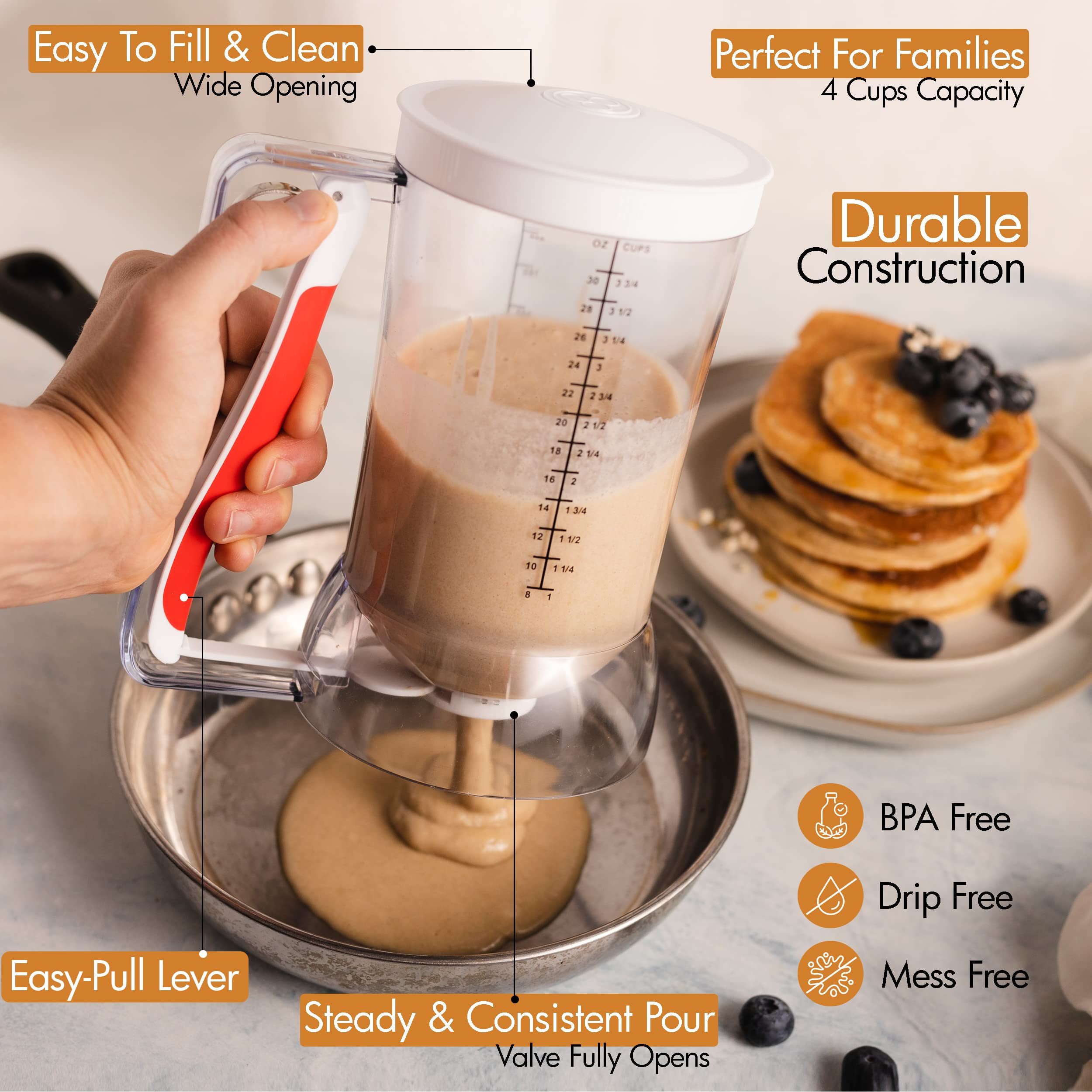 Dalup Enterprises Kid Friendly Mess Free Pancake Cupcake Batter Dispenser Squeeze Handle For Precise Portion Control, Great For