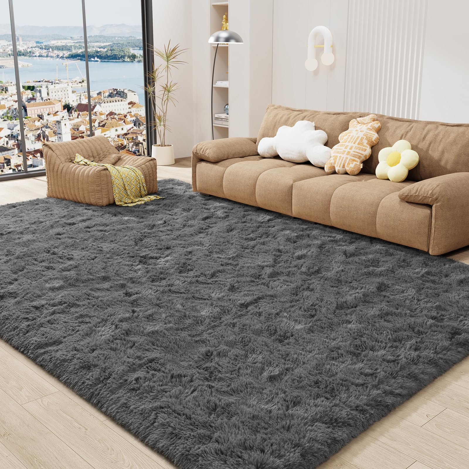 LOCHAS Ultra Soft Indoor Modern Area Rugs 5x8 Fluffy Living Room Carpets for Children Bedroom Home Decor Nursery Rug, Gray