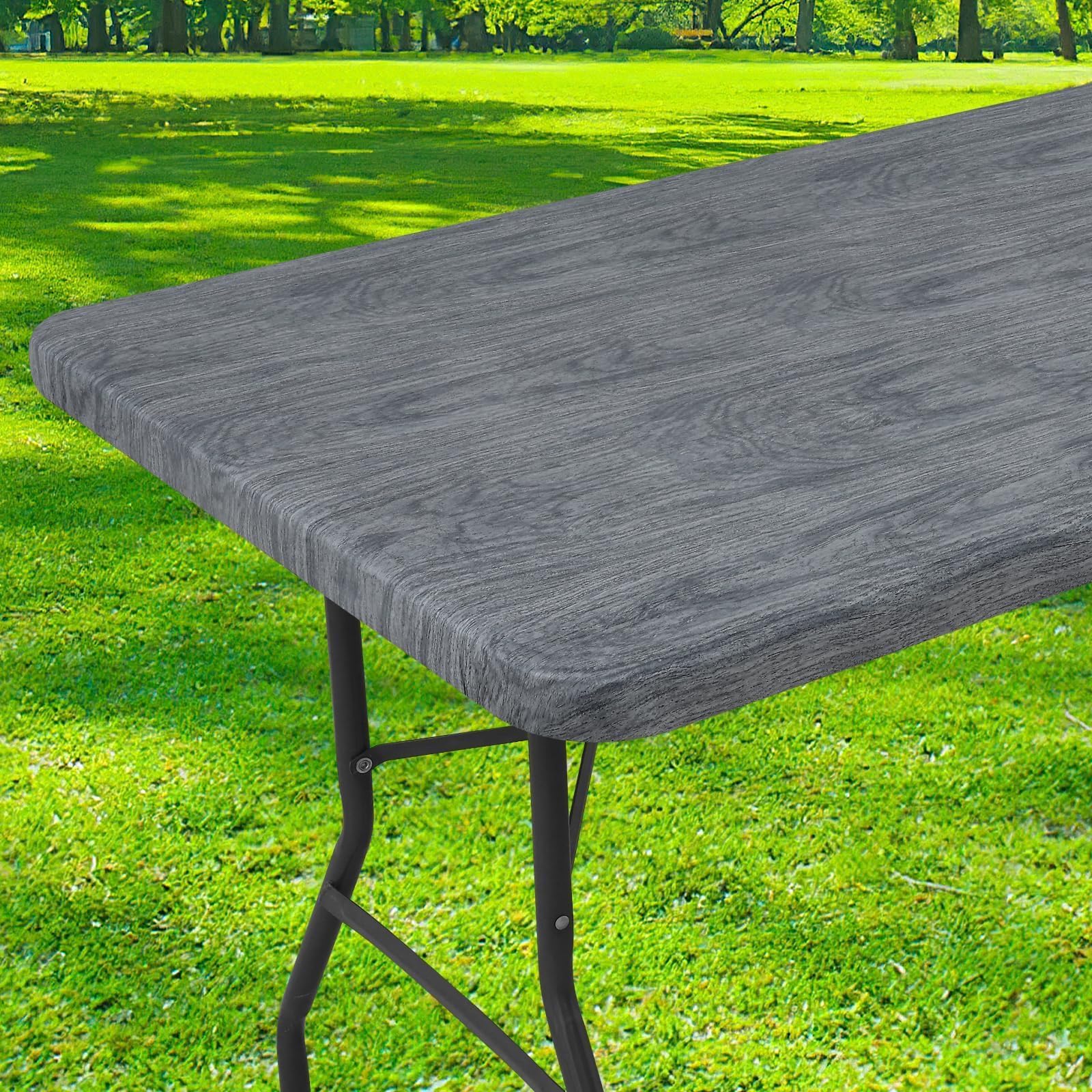 Smiry Rectangle Picnic Tablecloth, Wipeable Flannel Backed Vinyl Tablecloths for 6 Foot Tables, Waterproof Elastic Fitted Table 