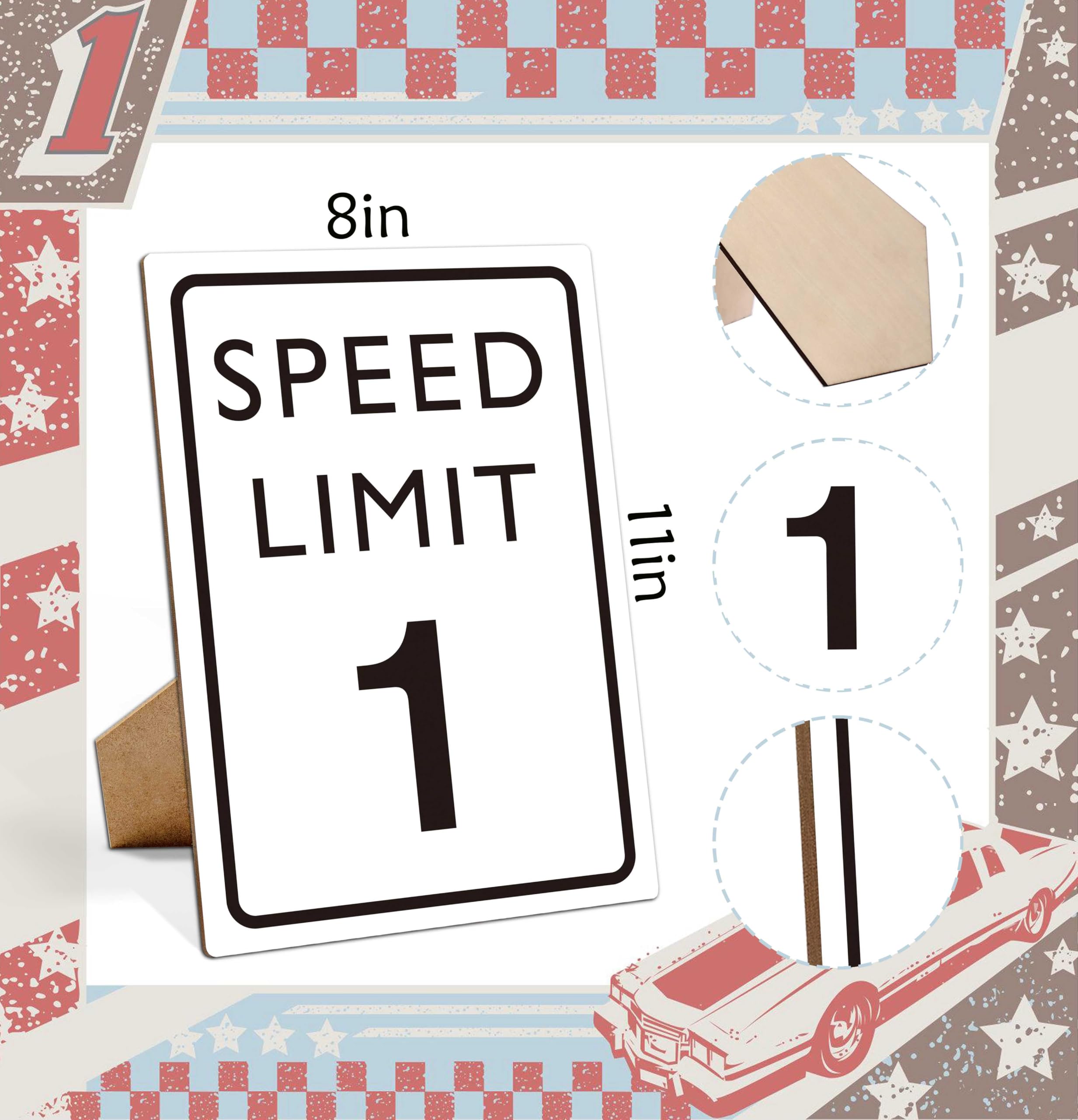 Race Car Birthday Decor, Speed Limit Sign, Fast One, Race Car Birthday Party Decorations, 8  11 Wooden Play Sign with Stand, Let