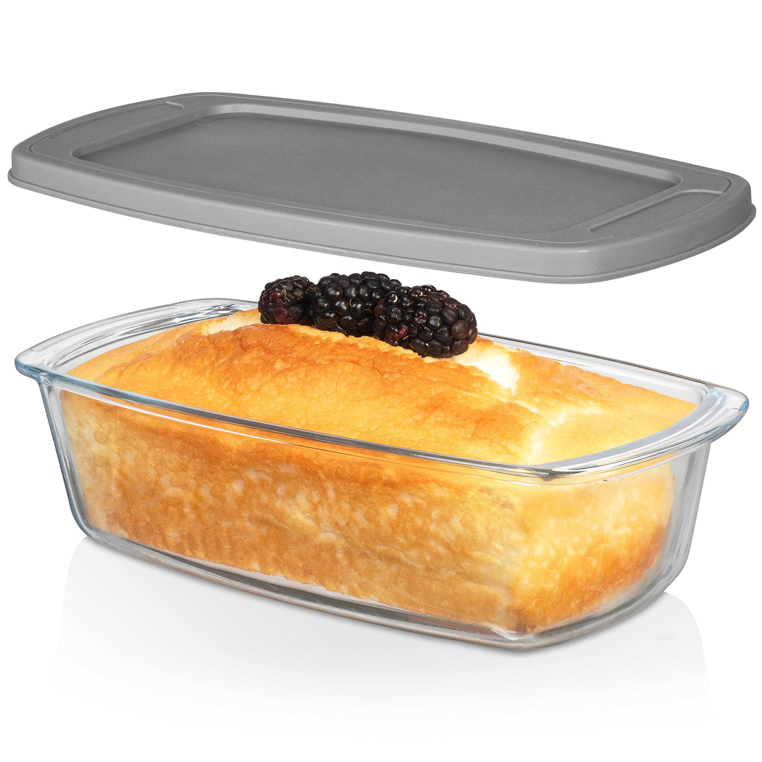 Razab LARGE 7.6 Cups/1800 ML/1.9 Qt Glass Loaf Pan with Lids - Meatloaf Pan BPA free Airtight Lids Grip Handle Easy Carry, Micro