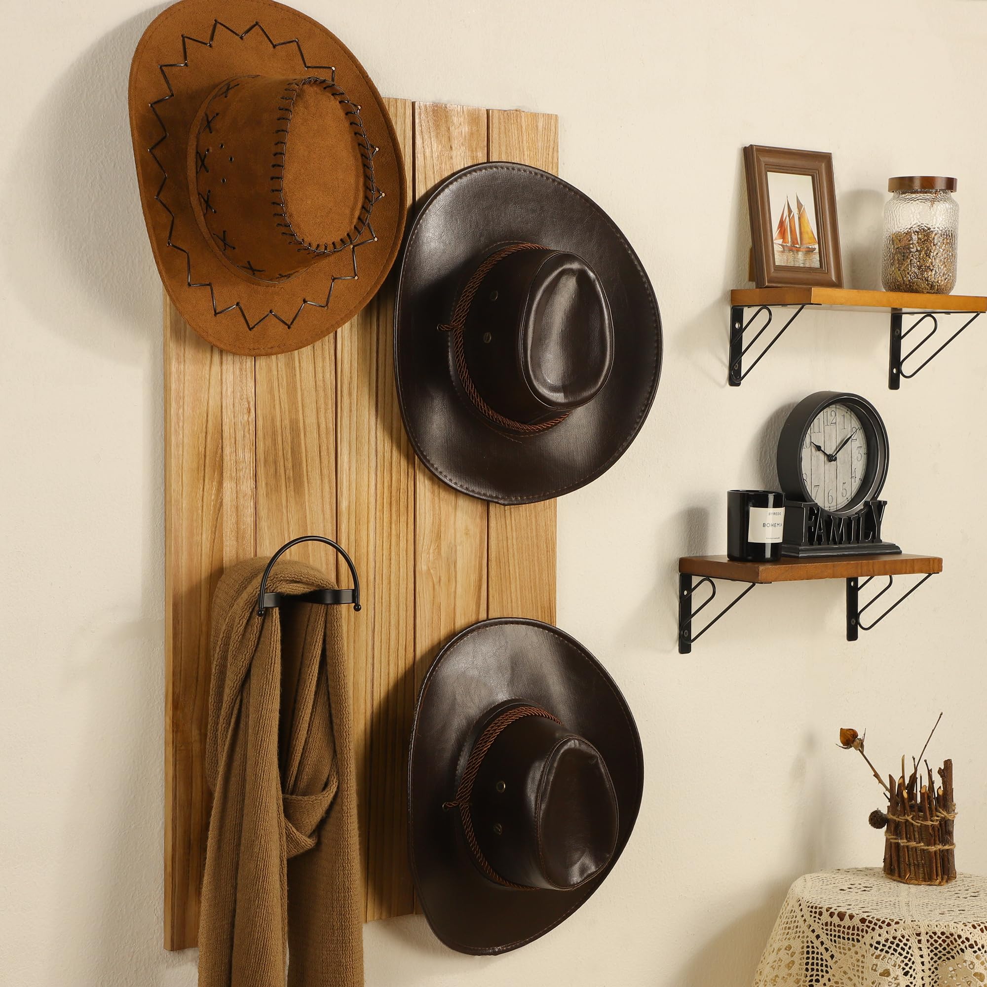 Taozun Cowboy Hat Rack - 4 Pack Wall Mount Black Hat Hooks for Display, Model TH012