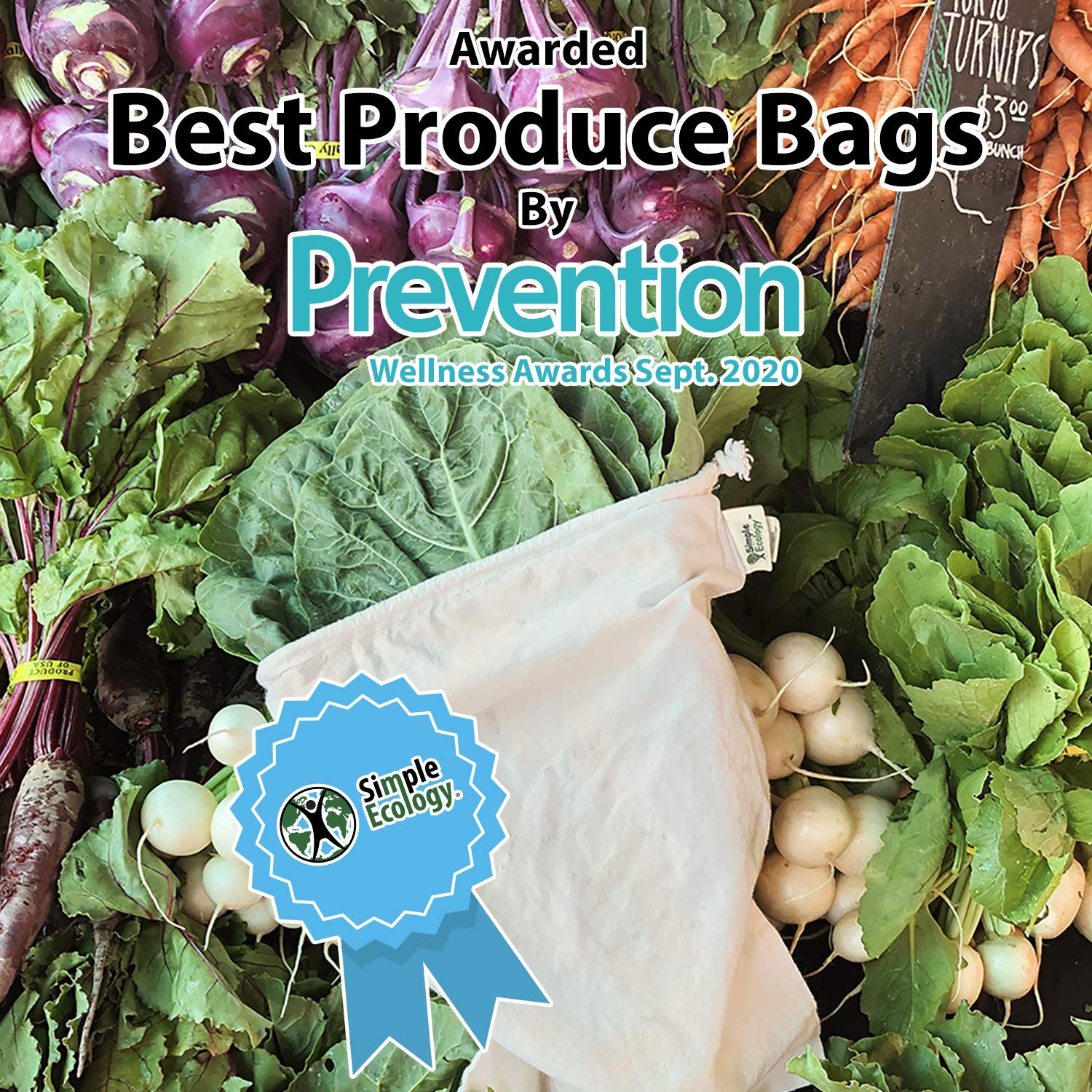Simple Ecology Reusable Grocery Produce Shopping and Storage Bags  Organic Cotton Muslin  Medium 3 pack