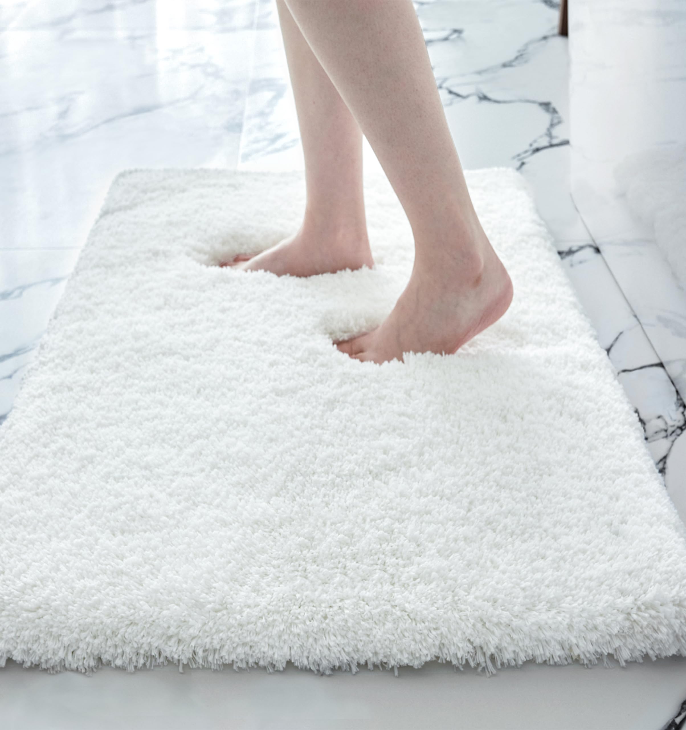 Disolla White Bathroom Rug 24X36 Non Slip Fluffy Bath Mat For Bathroom Floor Washable Plush Luxury Bath Rug For Tub Soft Shaggy