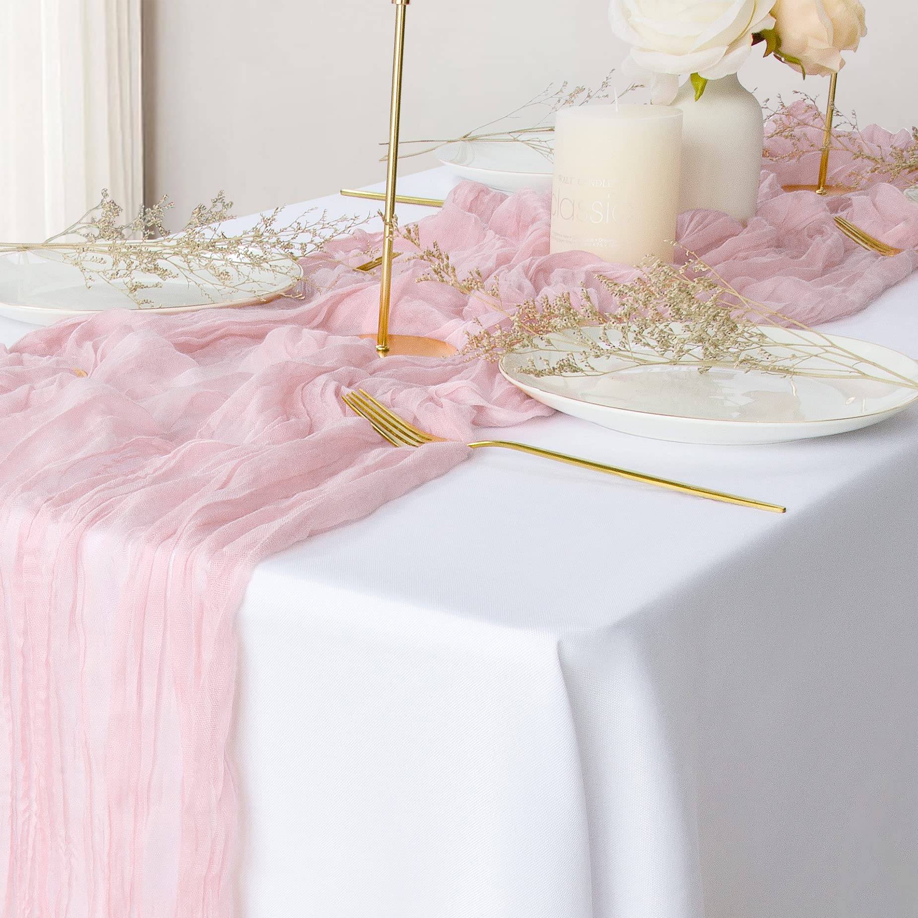 2 Pack Blush Cheesecloth Table Runners, 10Ft Baby Pink Gauze Table Runner Romantic Wedding Cheese Cloths Decor For Bridal Baby S
