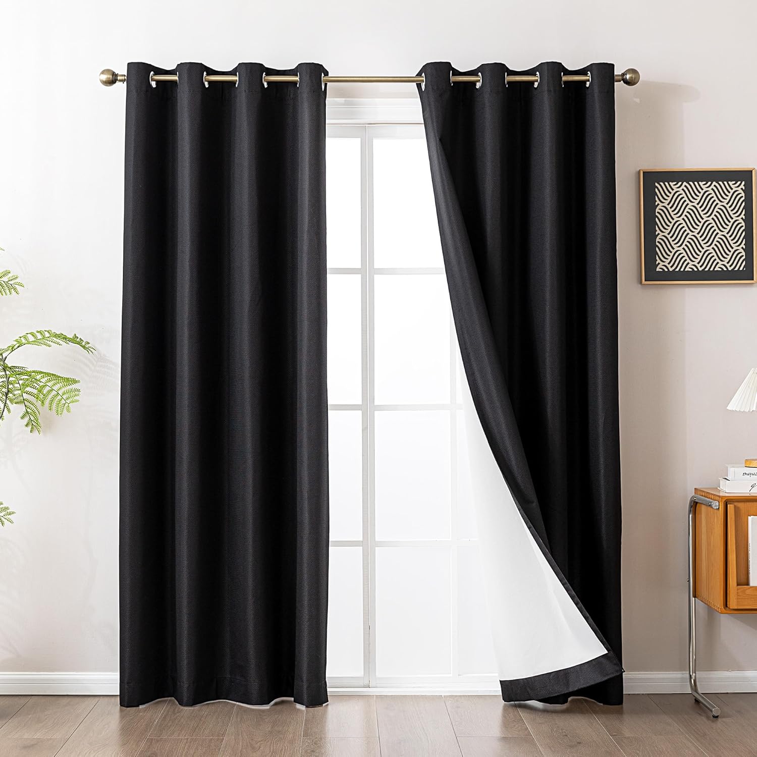 Printed Modern Farmhouse Blackout Curtains for living Room - Black