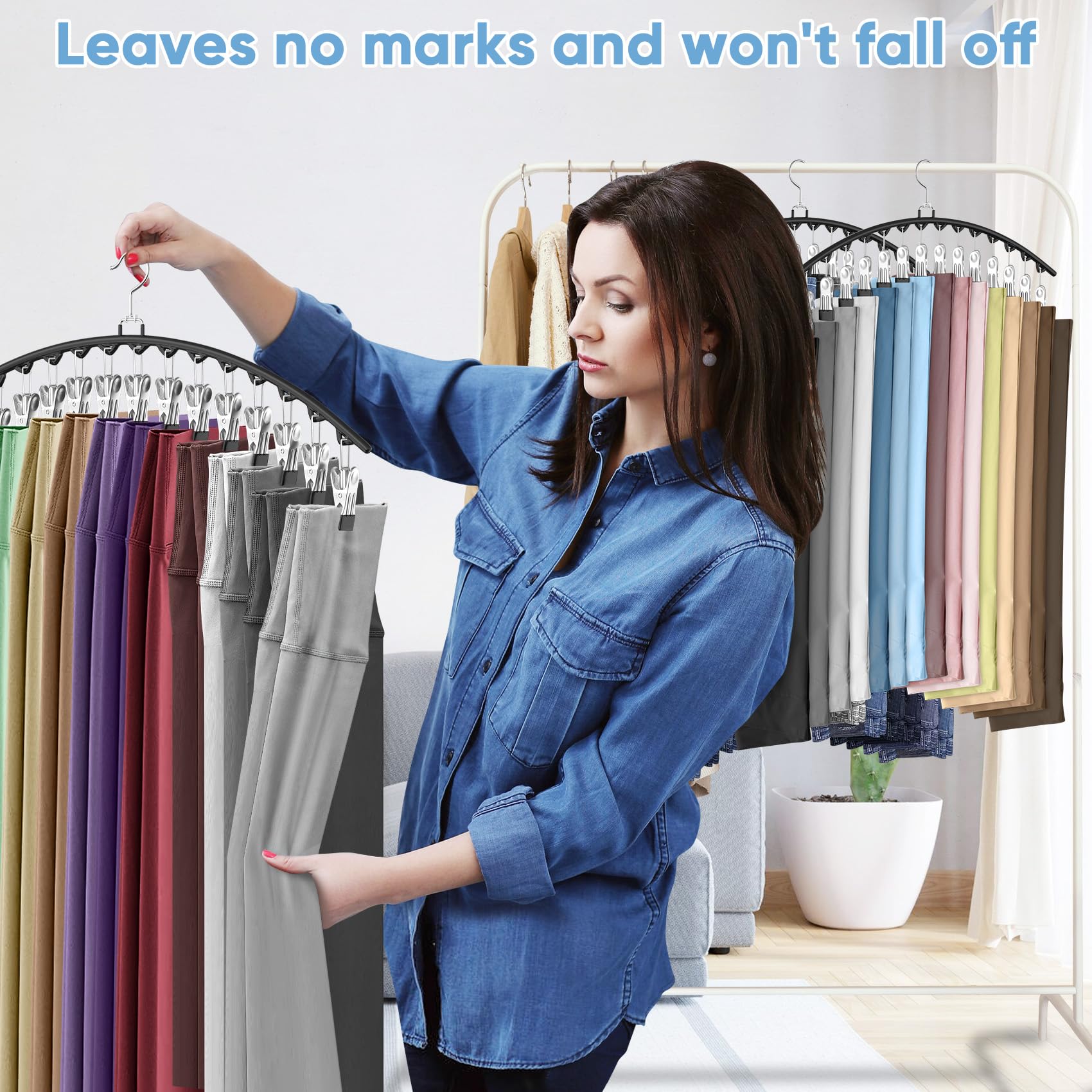 6 Pack Legging Organizer For Closet Hanging, Pants Hangers With 15 Clips Holds 45 Leggings, Shorts, Skirts, Jeans, Hats, Pants H