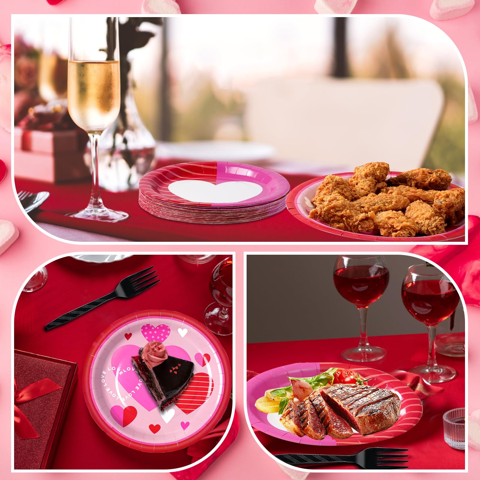 Dereinwo 100Pcs Valentines Day Paper Plates And Napkins, Disposable Party Supplies For Valentine'S Day Party Decorations, Valent