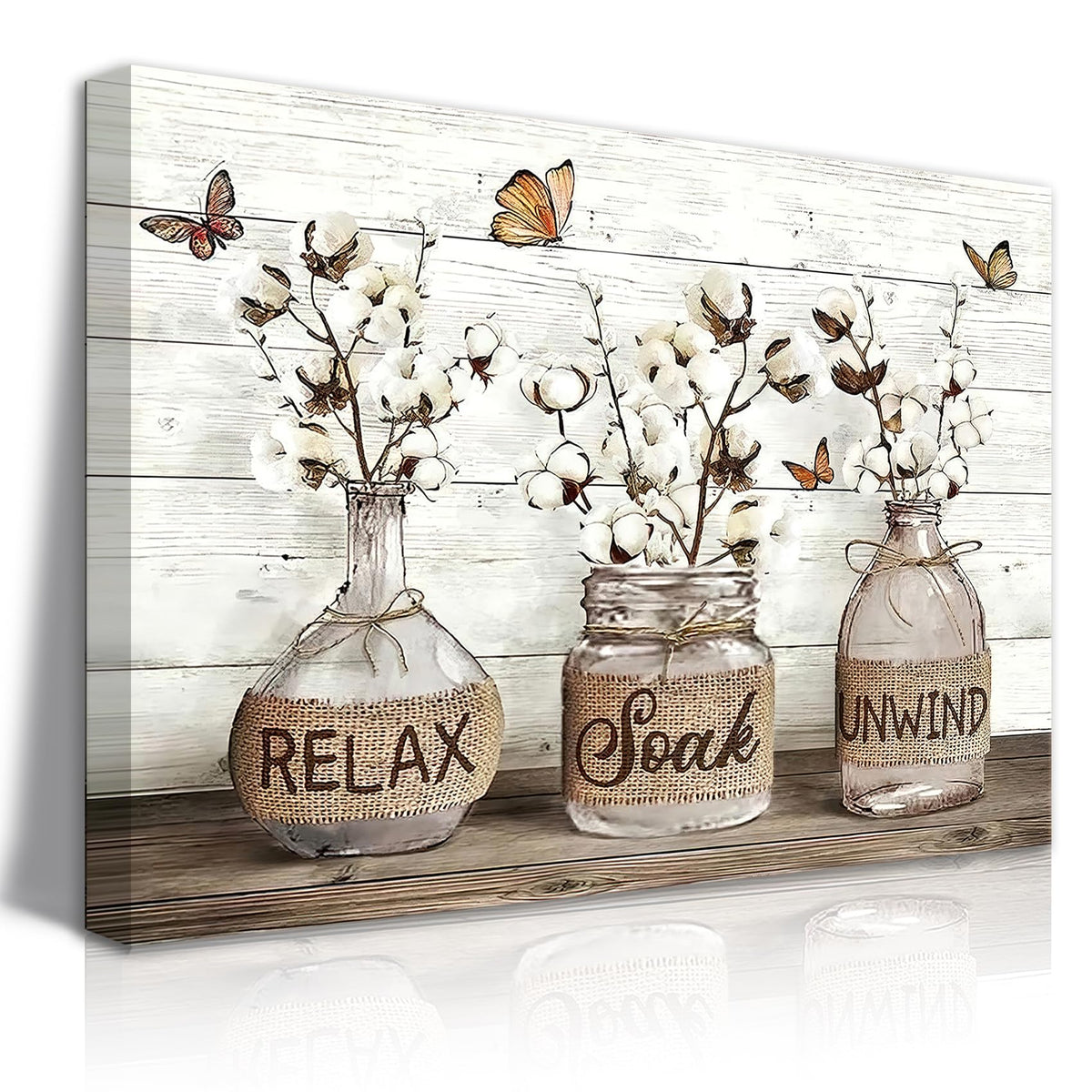 Bjvjksu Farmhouse Bathroom Wall Art Rustic Cotton Flower Bathroom Canvas Wall Decor Bathroom Relax Soak Unwind Sign Painting Pri