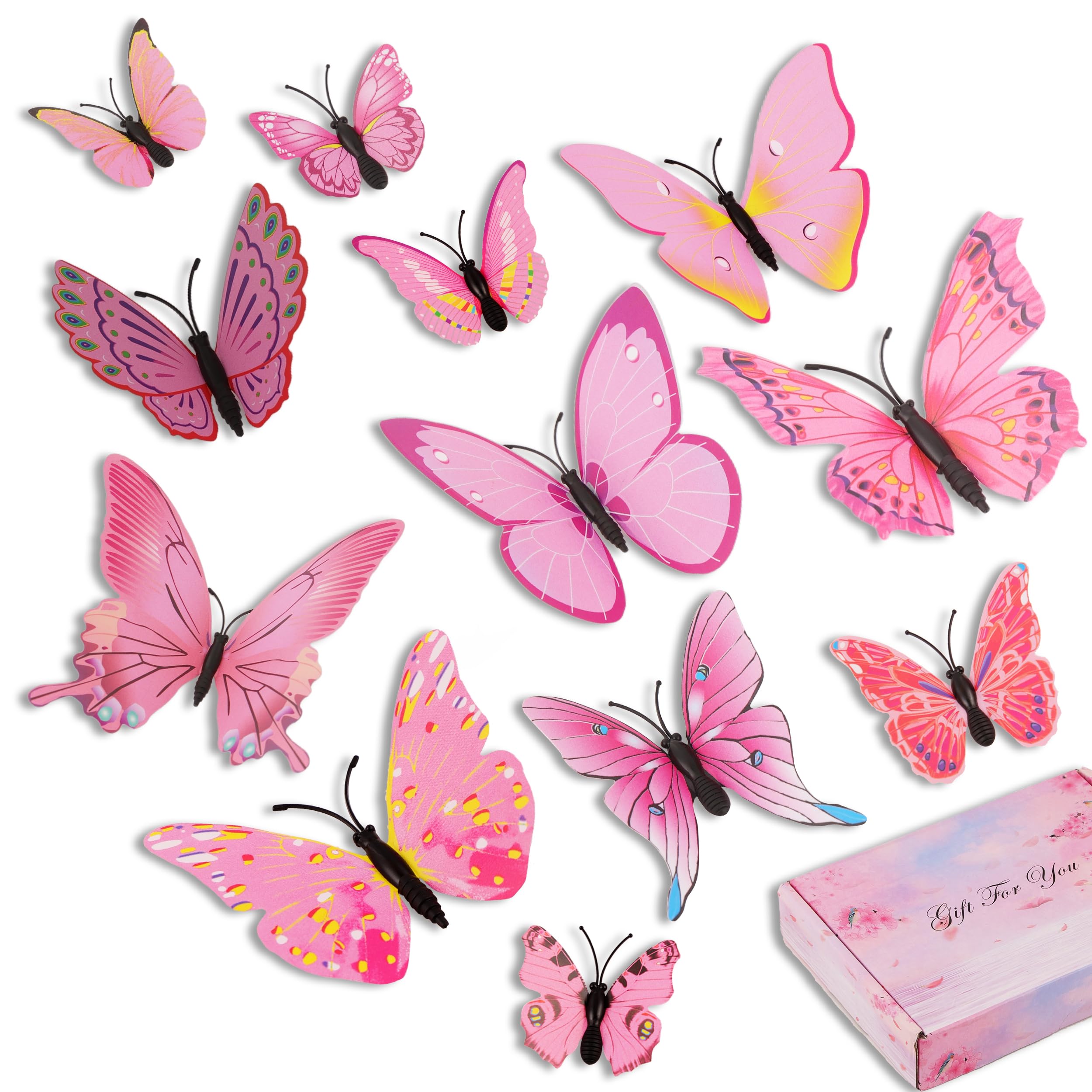 Profasion 72 Pcs Butterflies Wall Decorations, 3D Butterfly Stickers For Party Decorations, Applicable To Cake Decorations, Birt