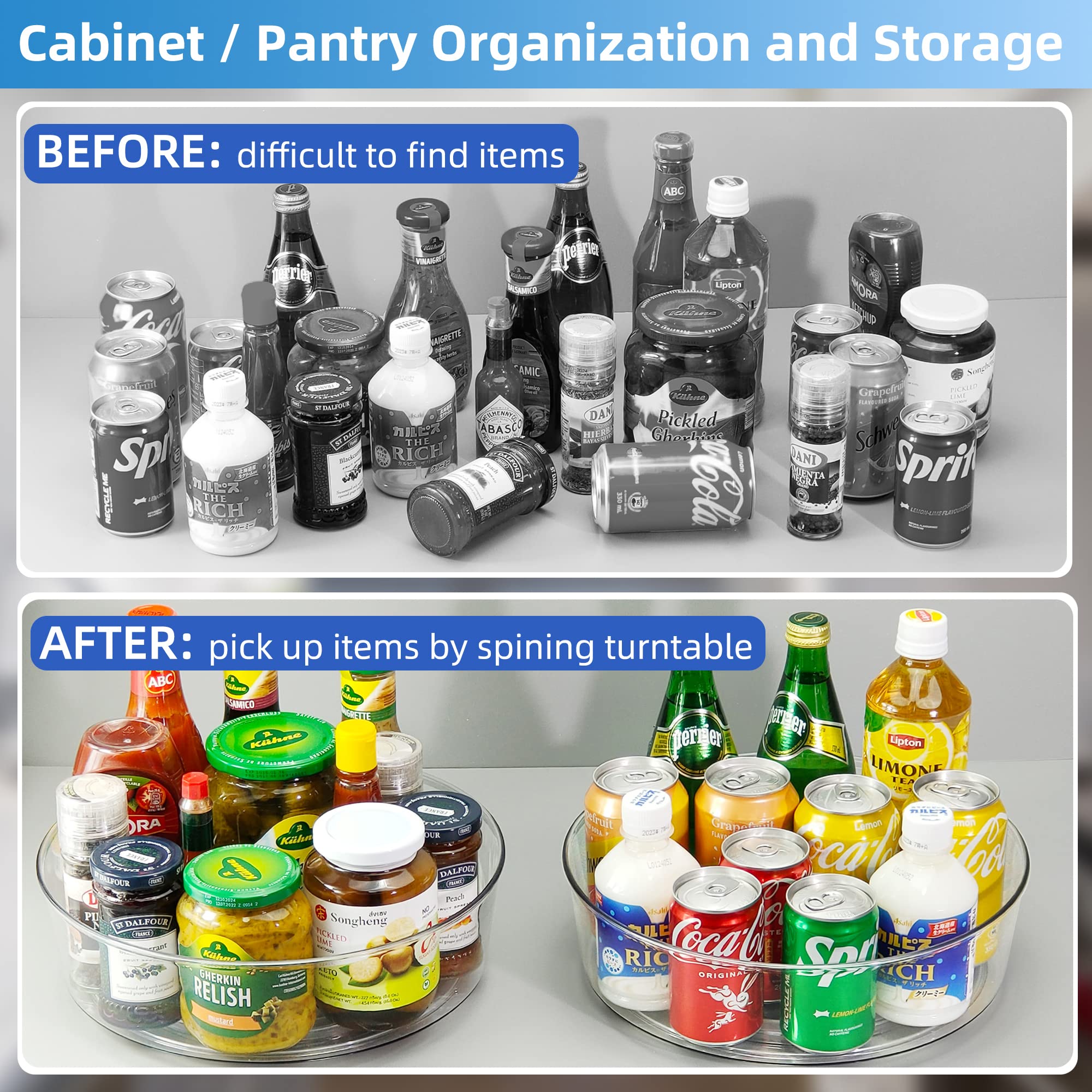Ycladec 4 Pack Lazy Susan 11.5'' Inch Turntable Organizer Organization Storage Container Bins Spice Rack Cabinet Rotating Condim
