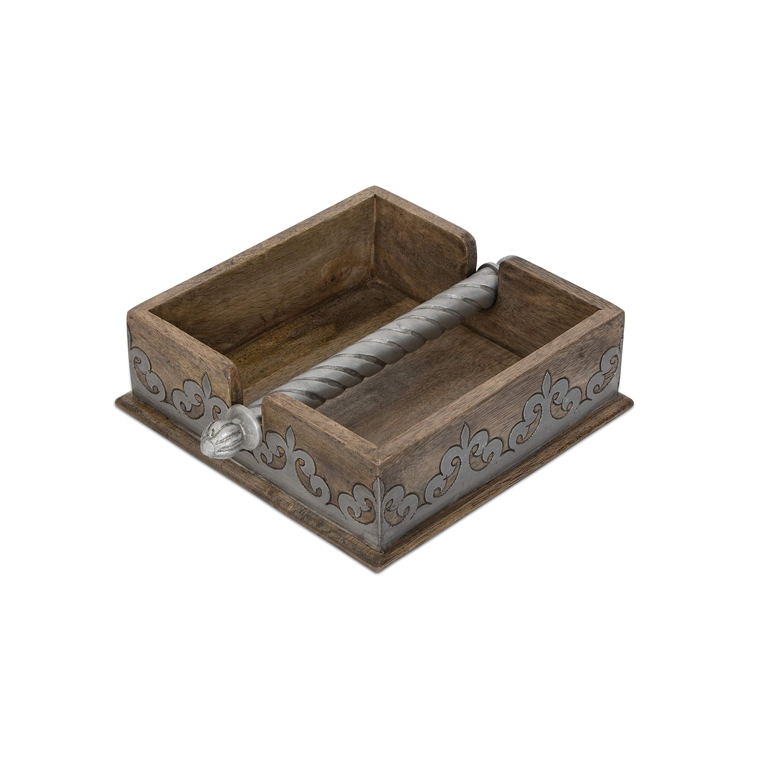 Wood And Metal Inlay Heritage Collection 7-Inch Square Napkin Holder