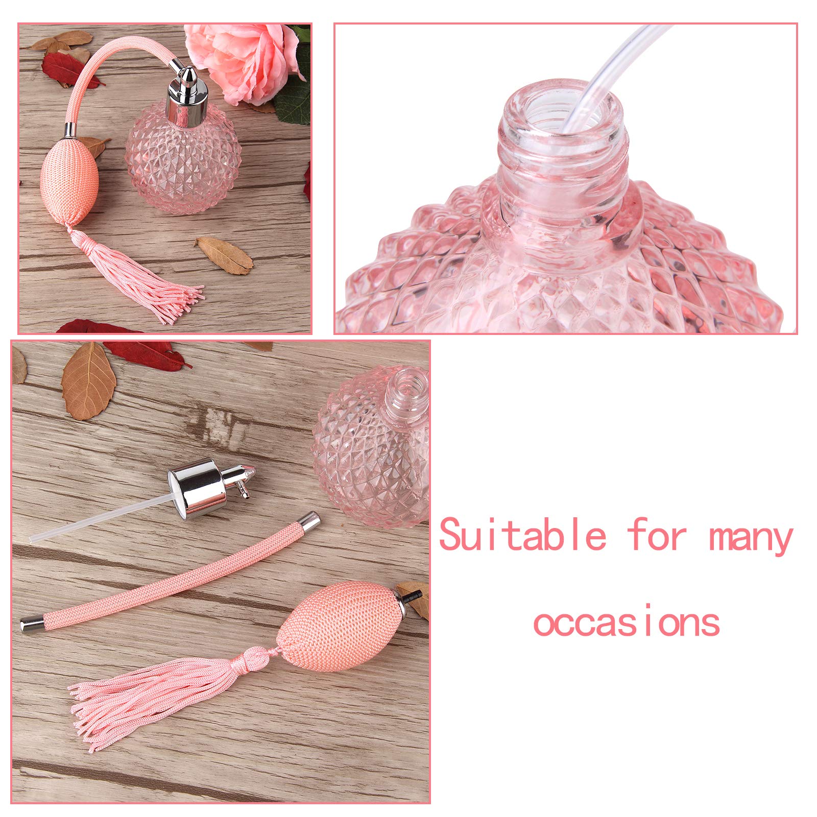 Lamoutor Vintage Perfume Spray Bottle 100Ml Pink Vintage Refillable Perfume Bottle With Long Tassel