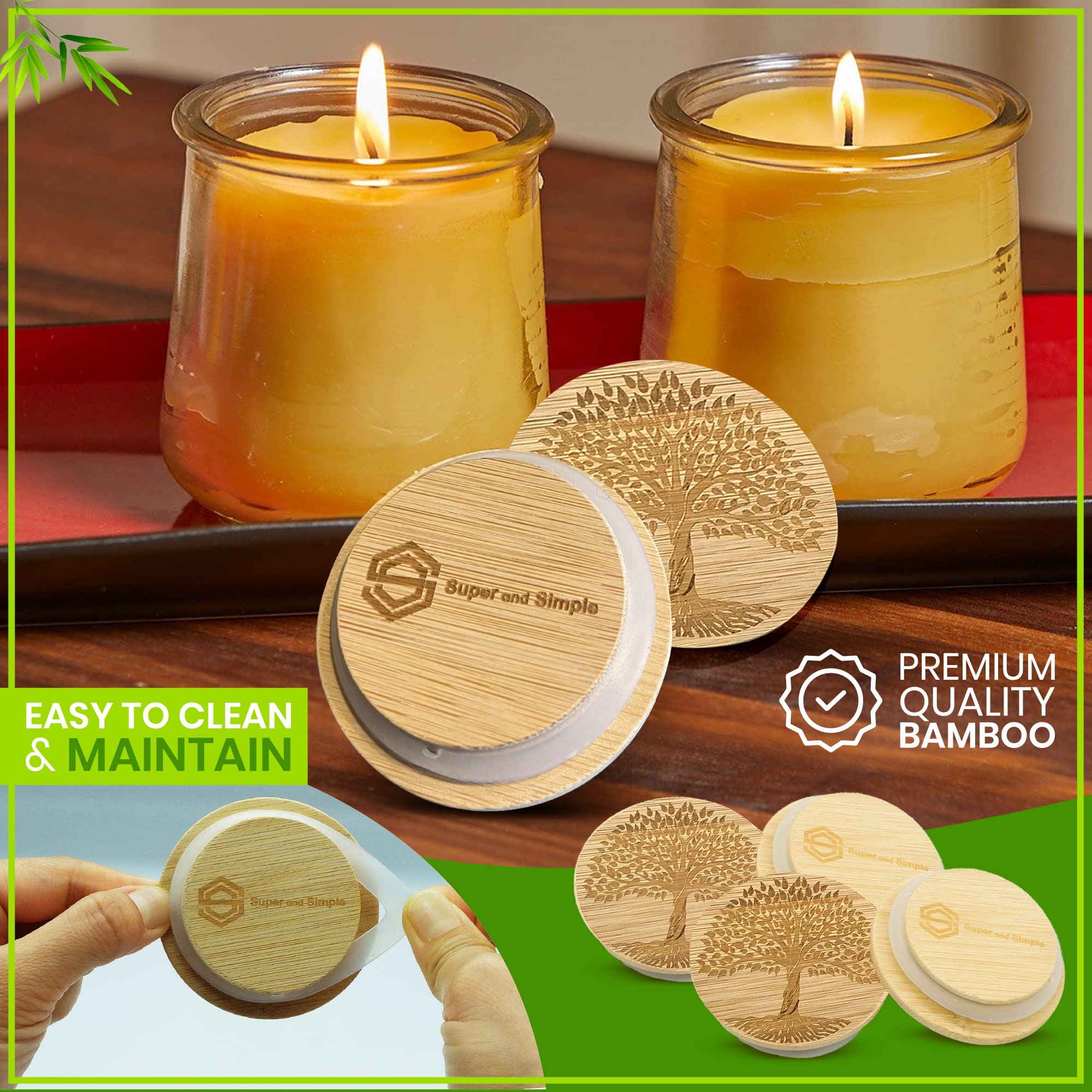 4-24 Lids Set |Tree Of Life Design Or Choose Another | Reusable Bamboo Wood Lids For Yoplait Oui Yogurt Jars With Airtight Seal