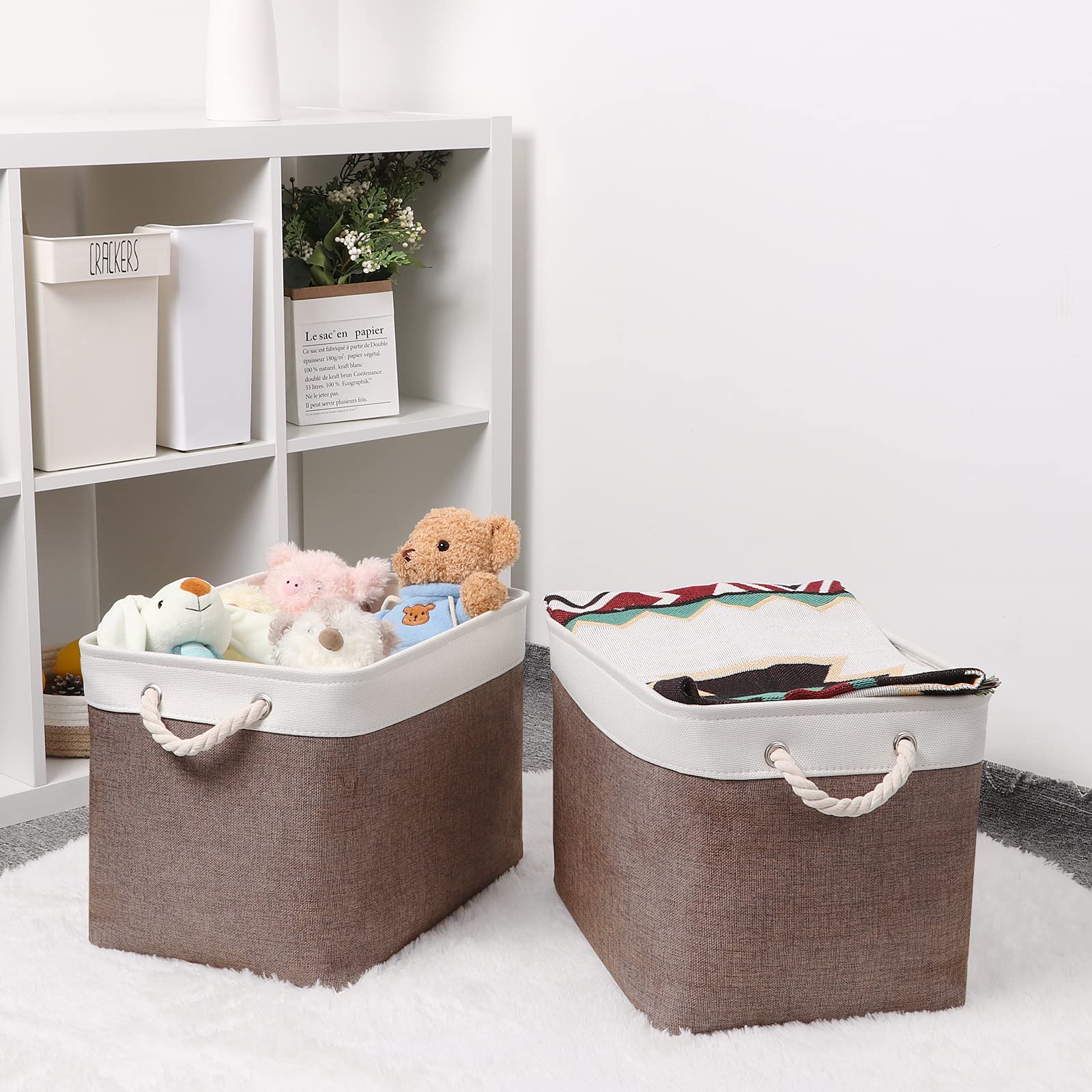 Bidtakay Large Storage Baskets With Handles For Organizing 16 '' X 11.8 '' X 11.8 '' Rustic Shelf Baskets [2-Pack] Foldable Clot