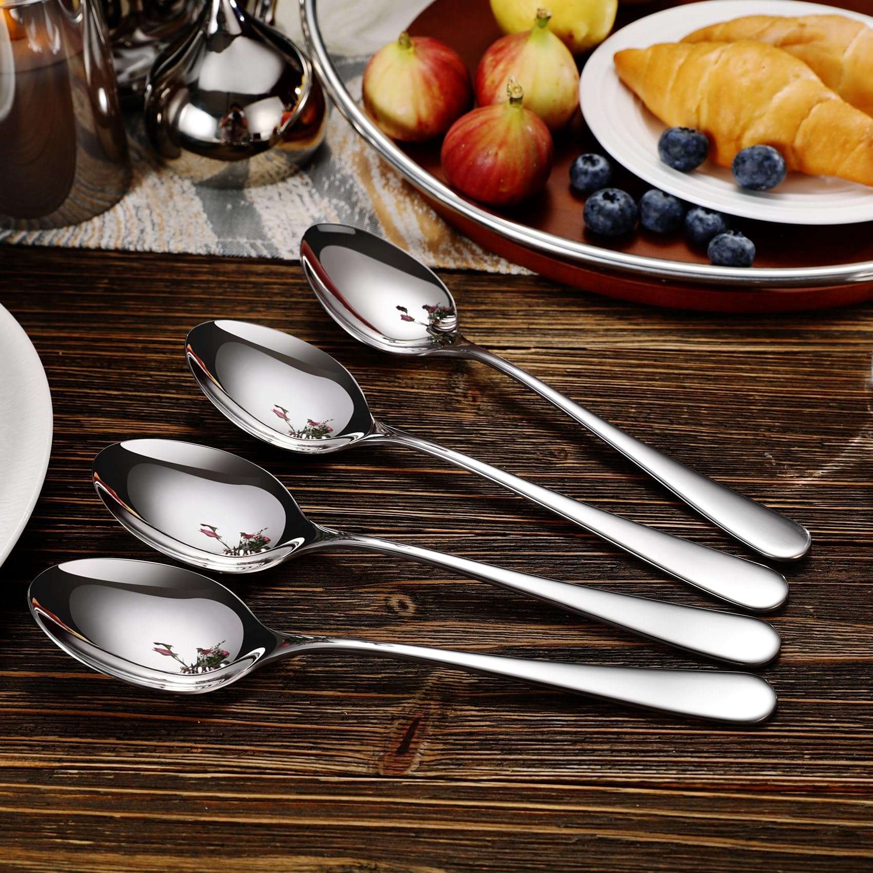 Keawell Premium Louise Spoons Set, Set Of 4, 18/10 Stainless Steel, Exceptional Mirror Finish, Dishwasher Safe (9 Serving Spoon)
