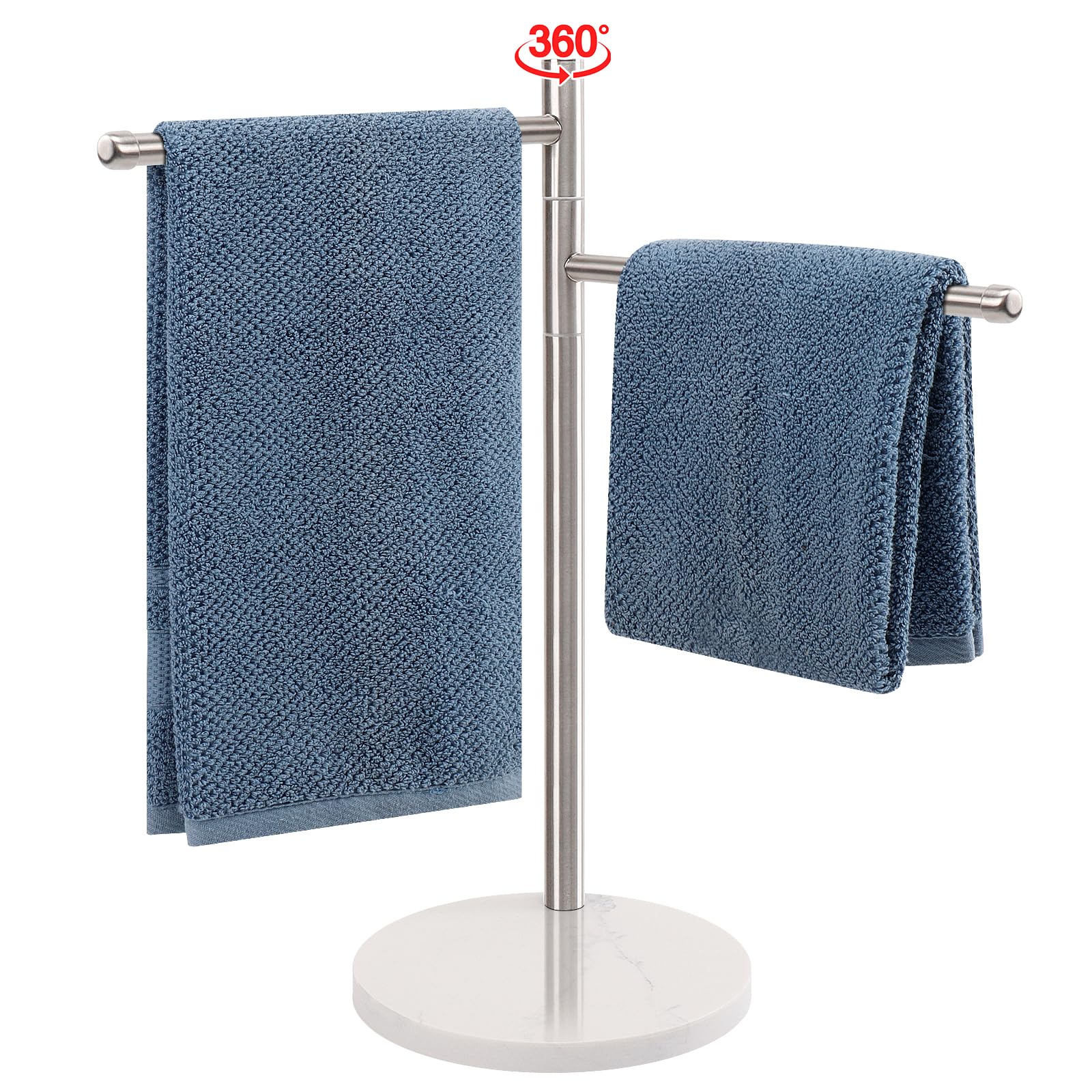 Bathace Hand Towel Holder, F-Shape Hand Towel Stand With Marble Base, Stainless Steel Swivel Stand Hand Towel Rack Free-Standing