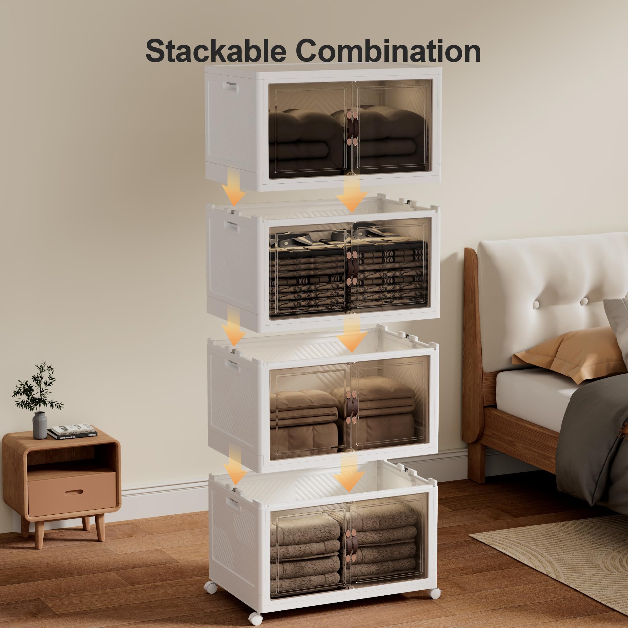 Joymoop Folding Storage Bins Organizer, 198.4 Quart Collapsible Storage Boxes With Wheels And Door, Stackble Plastic Storage Con