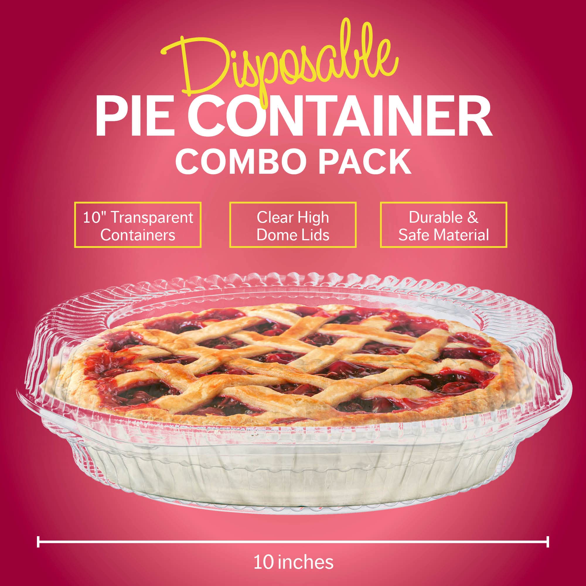 Supellectilem 10'' Plastic Disposable Pie Containers with Hinged Locking Lids  5 Round Pie Keepers/Flan Cake Containers for Transport
