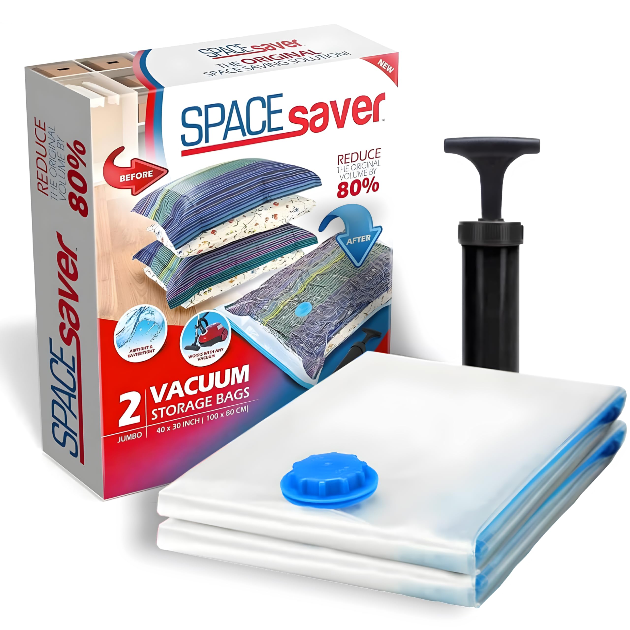 Spacesaver Vacuum Storage Bags (Jumbo 2 Pack) Save 80% on clothes Storage Space - Vacuum Sealer Bags for comforters  Blankets  Bedding  clothing - compression Seal for closet Storage Pump for Travel