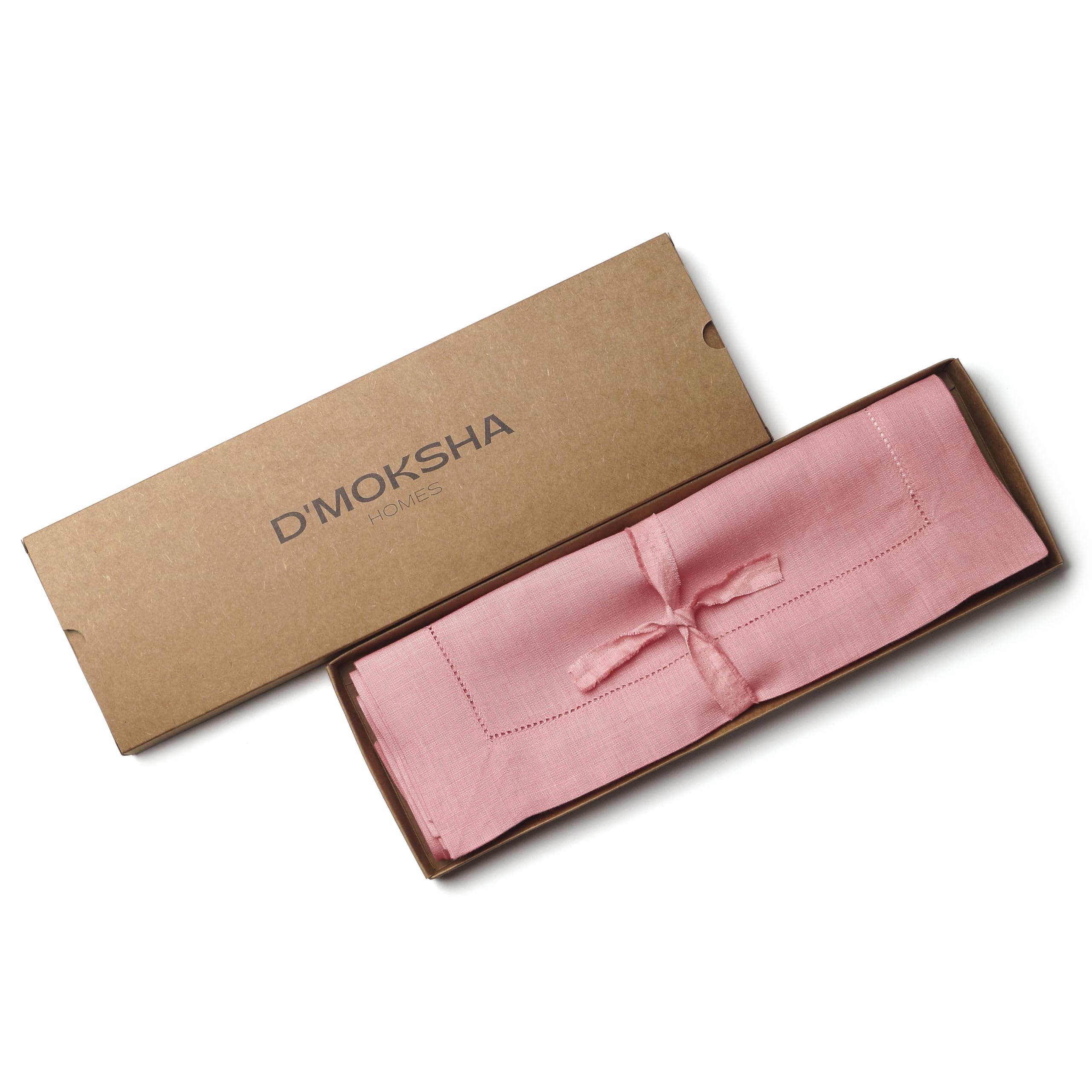 D'Moksha Homes Linen Placemats Set Of 4-100% Pure Linen Dusty Pink Placemats 14 X 19 Inch - Classic Hemstitch, Washable Dusty Pi